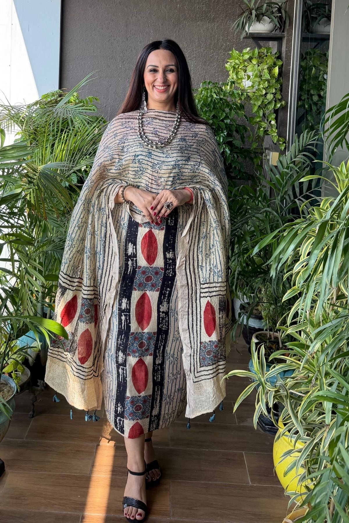 Ajrakh On Pure Linen Silk