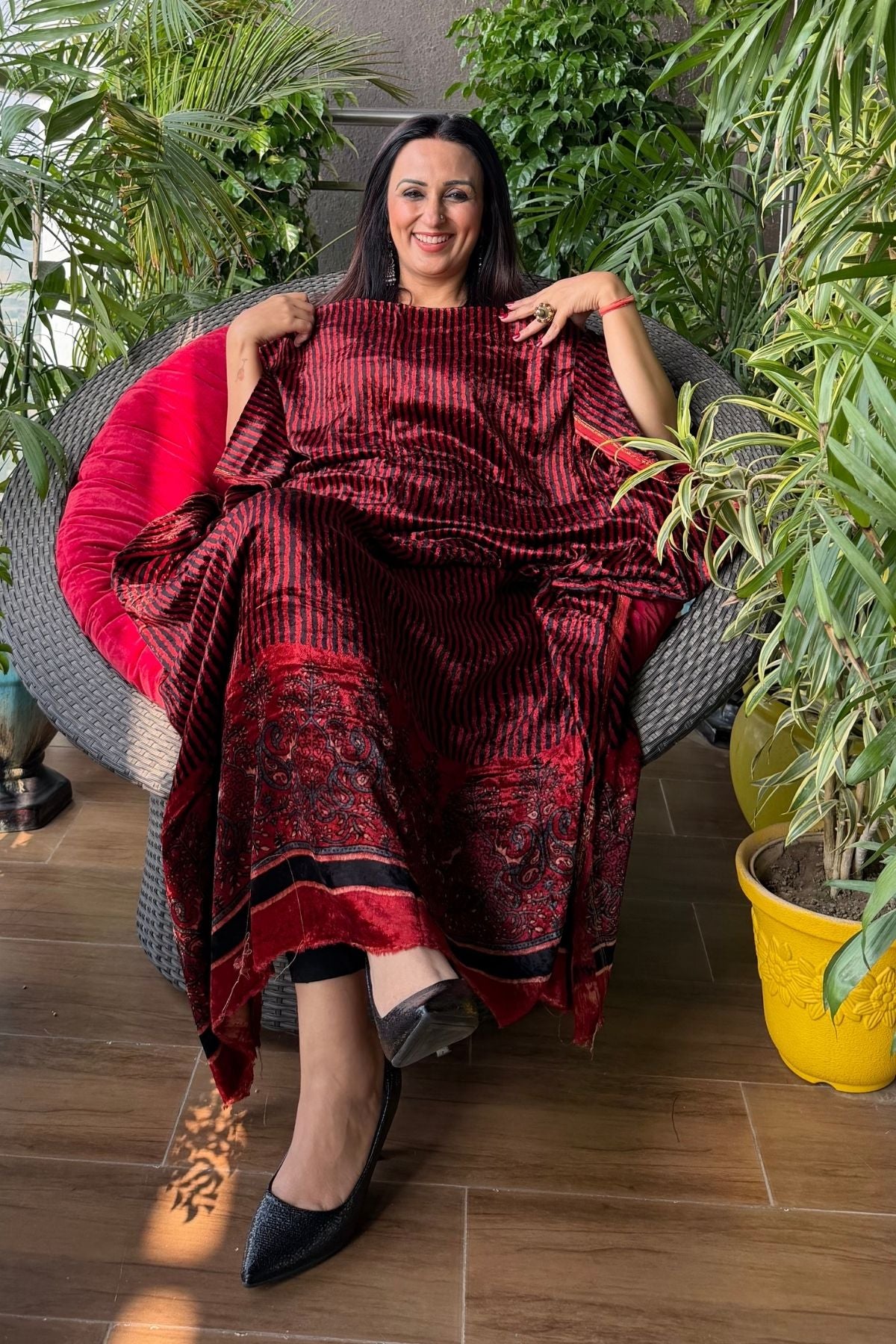 Handblocked Ajrakh kurta fabric only!!