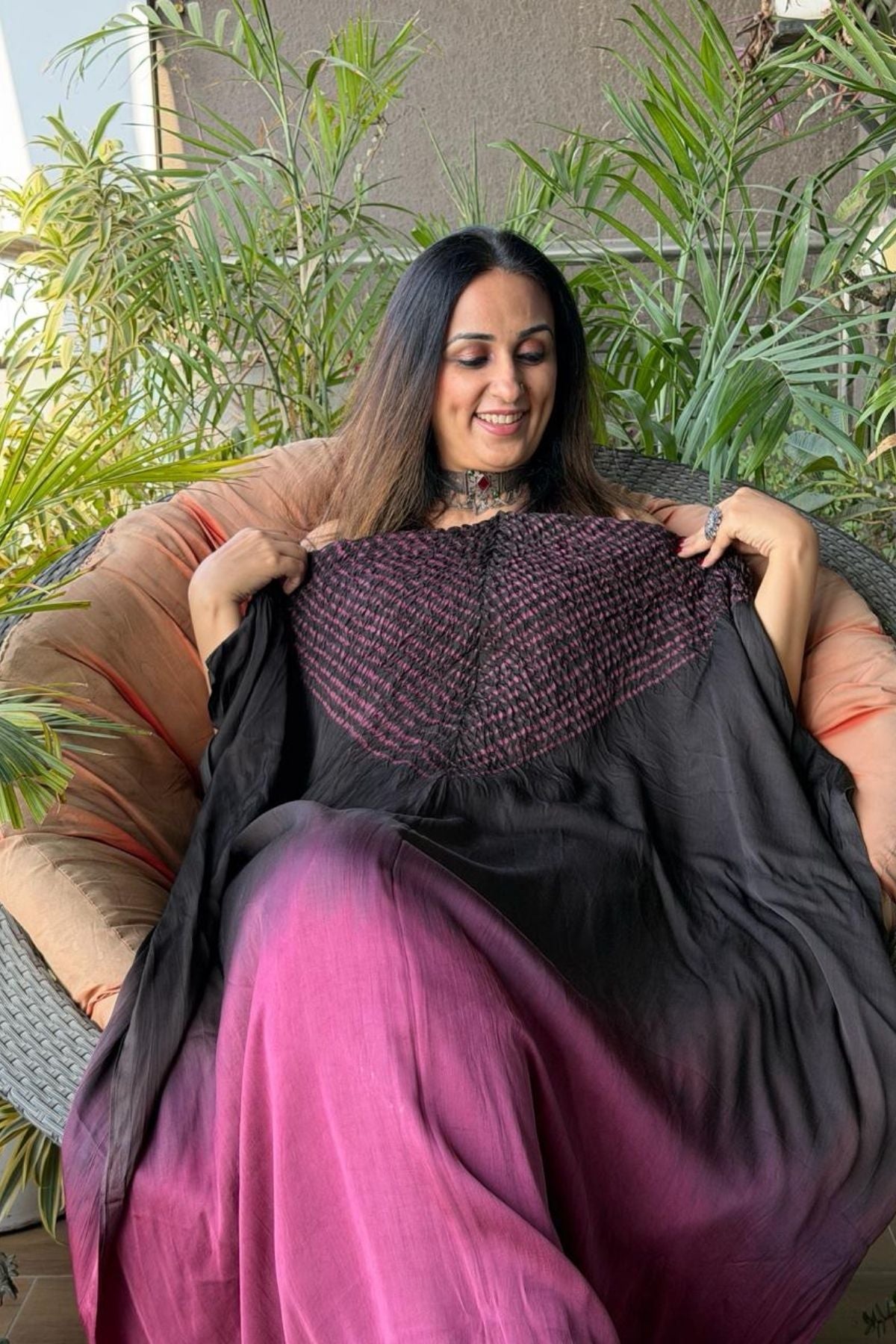 Handblocked Shibori shaded kurta on pure Modal