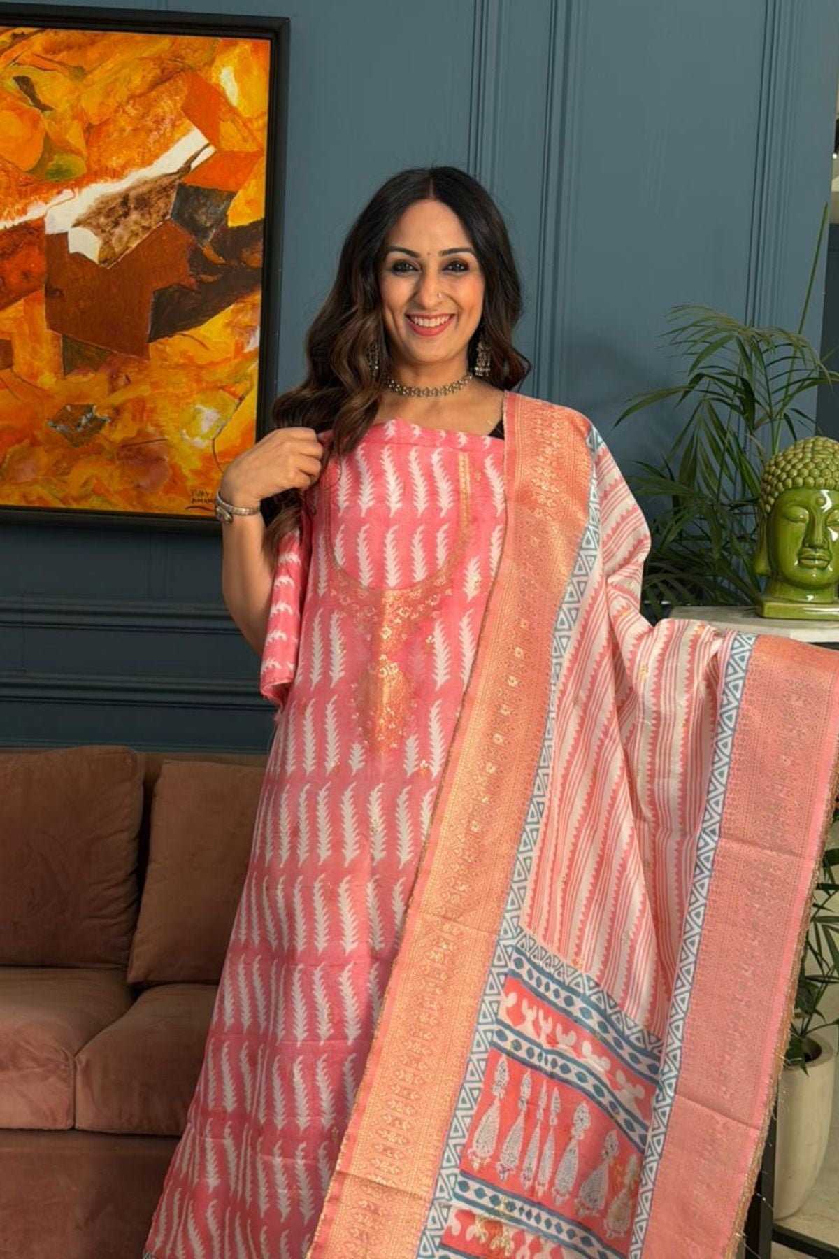 Handblocked Bagh indigo sets on Dola Silk