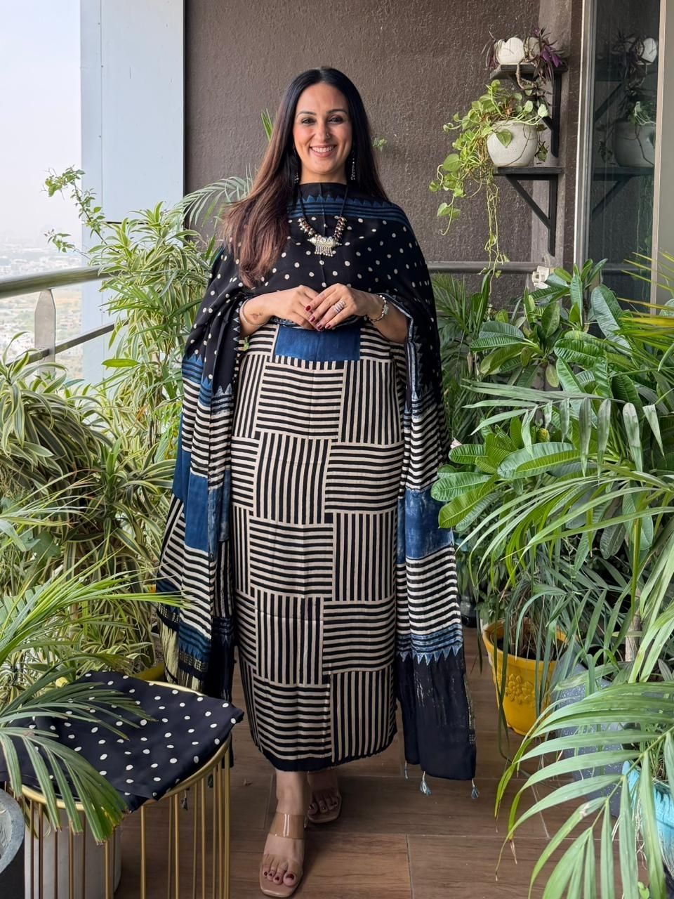 Handblocked Ajrakh full sets in modal with Lagdi patta on dupatta!!