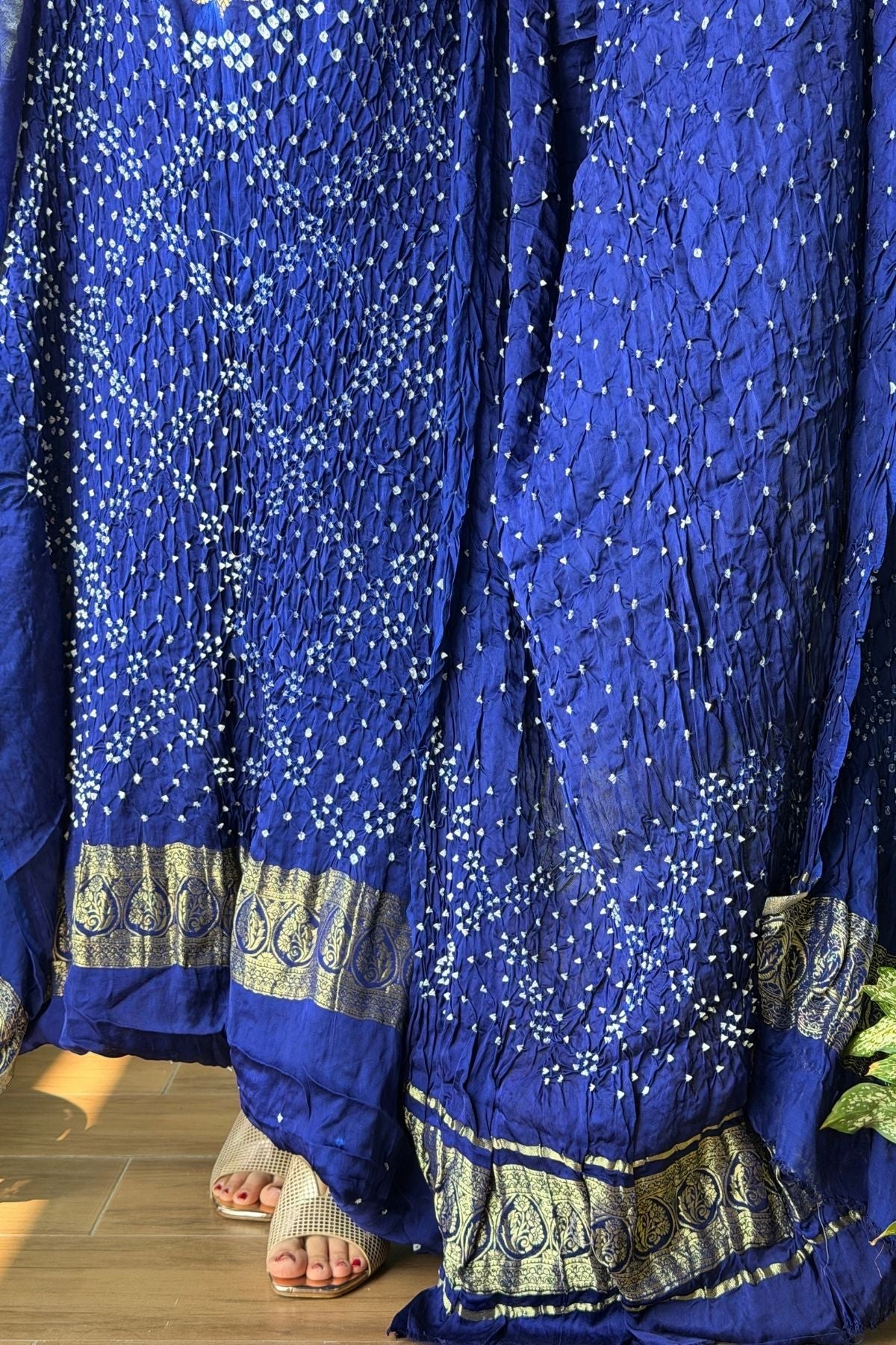 Pure modal silk full set with hand done bandhani and zari weaving!!