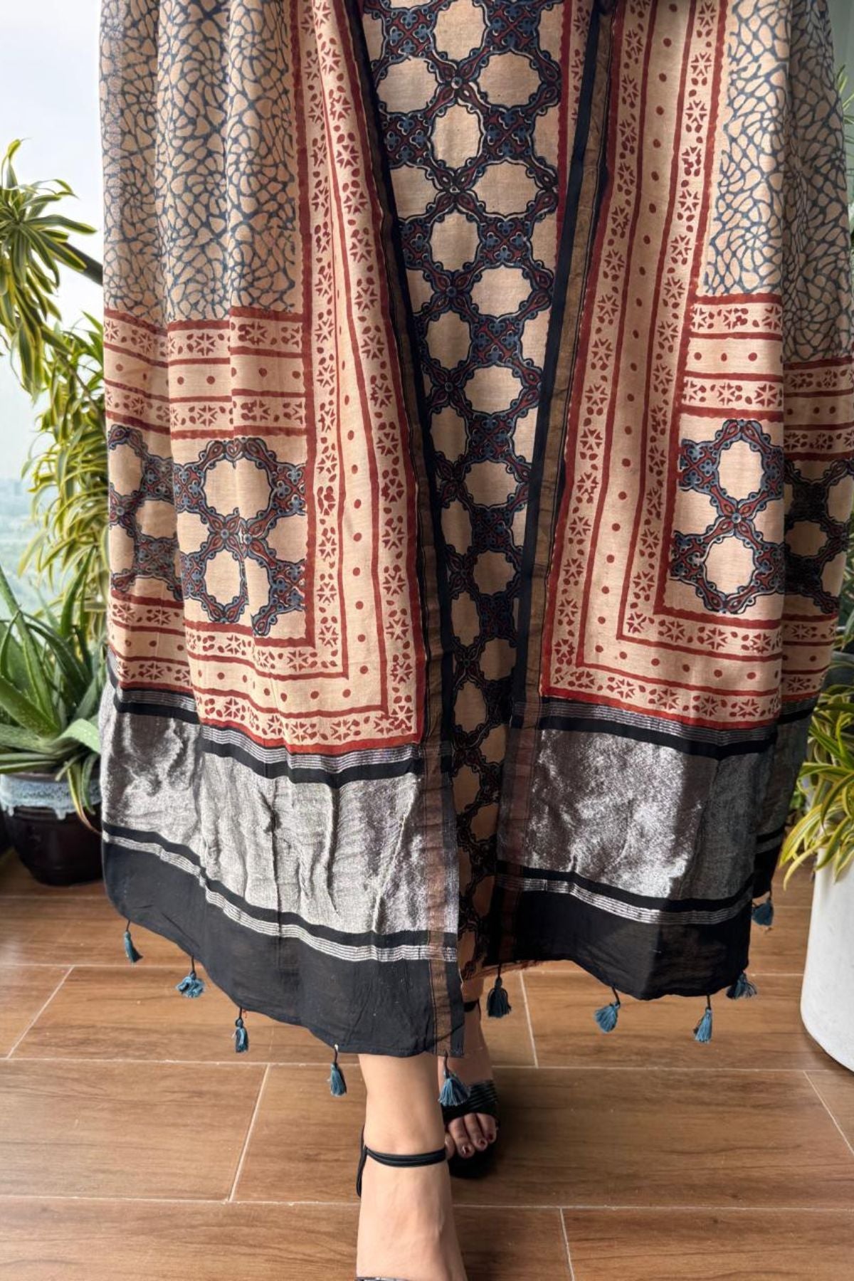 Ajrakh Pure Chanderi Silk Kurta Dupatta Sets with Lagdi patta