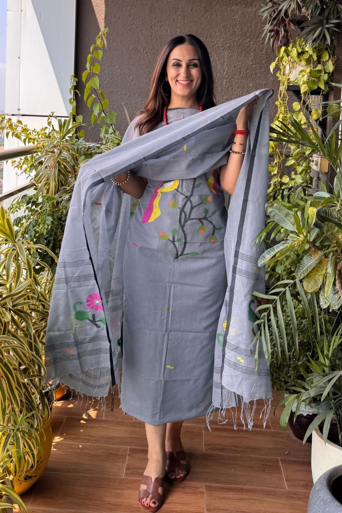 Jamdani kurta dupatta set in pure cotton