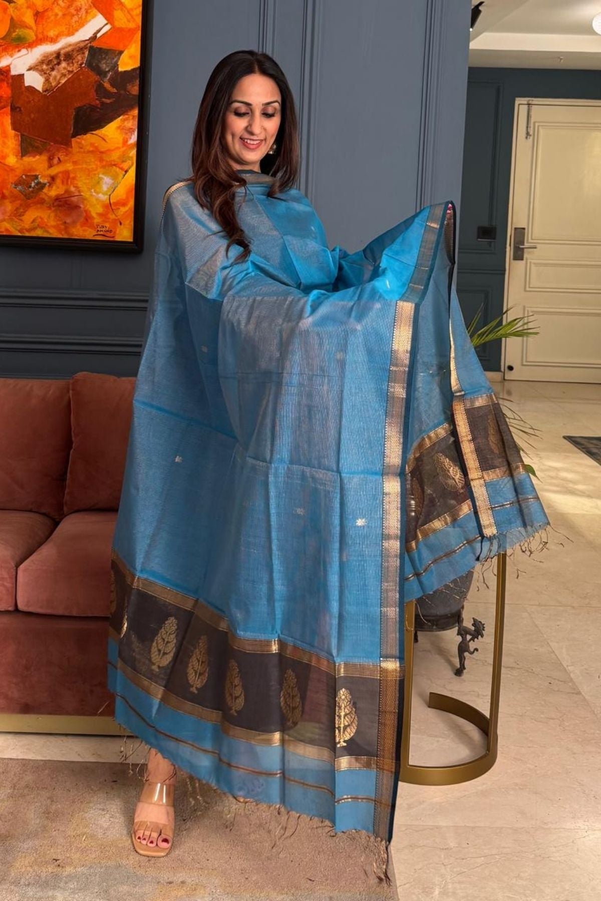 Handloom tissue Maheshwari silk kurta dupatta set