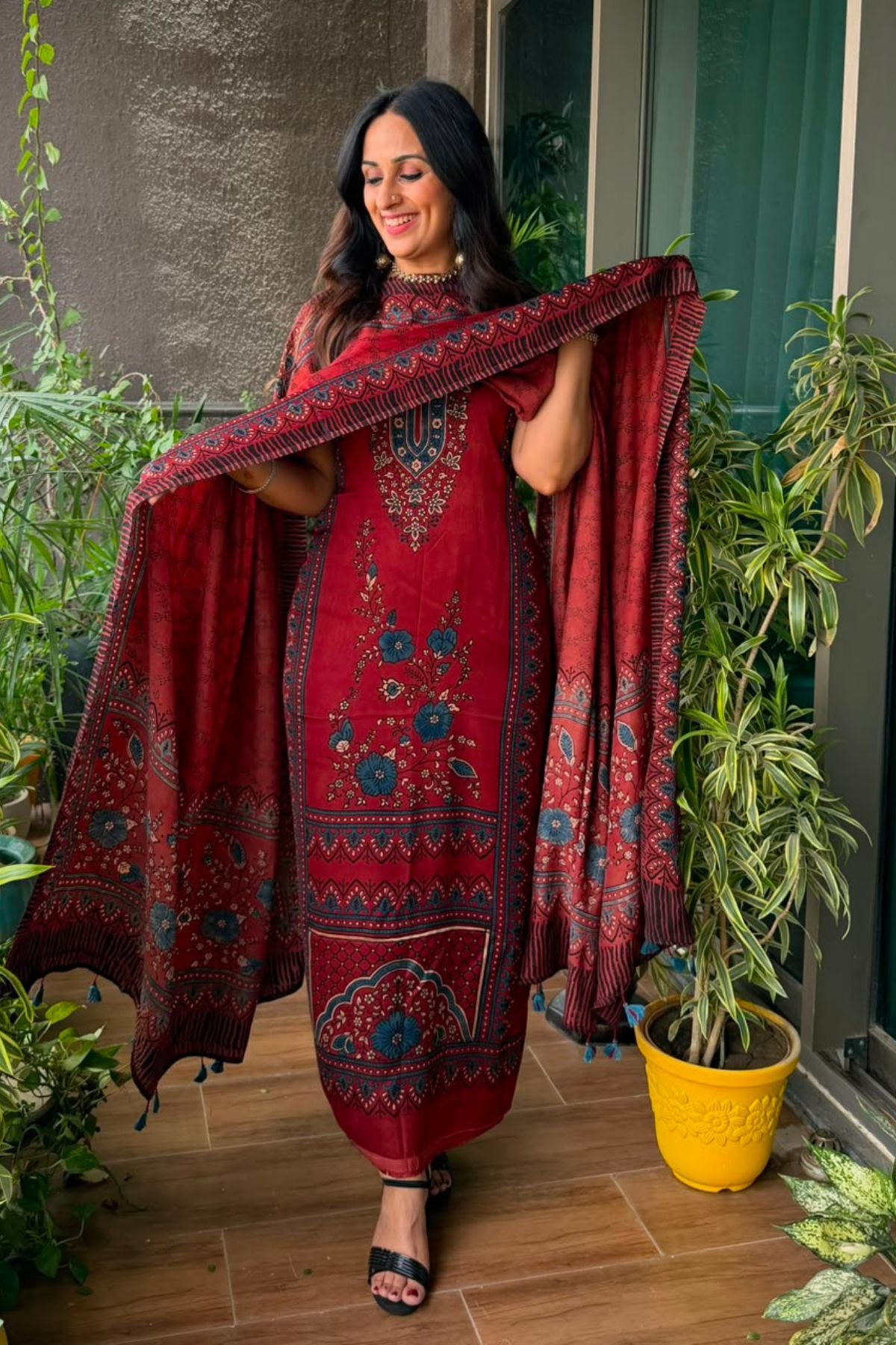 Ajrakh Modal Kurta Dupatta Set
