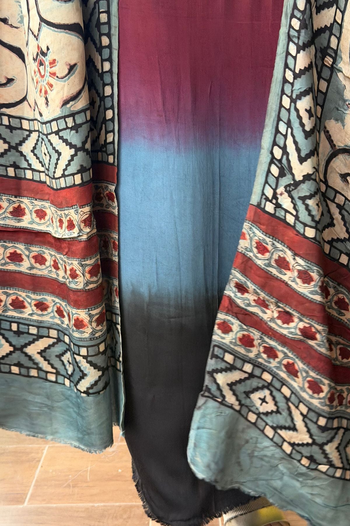 Ombré dyed modal kurta fabric with vegetable Handblock dyed dupatta!!