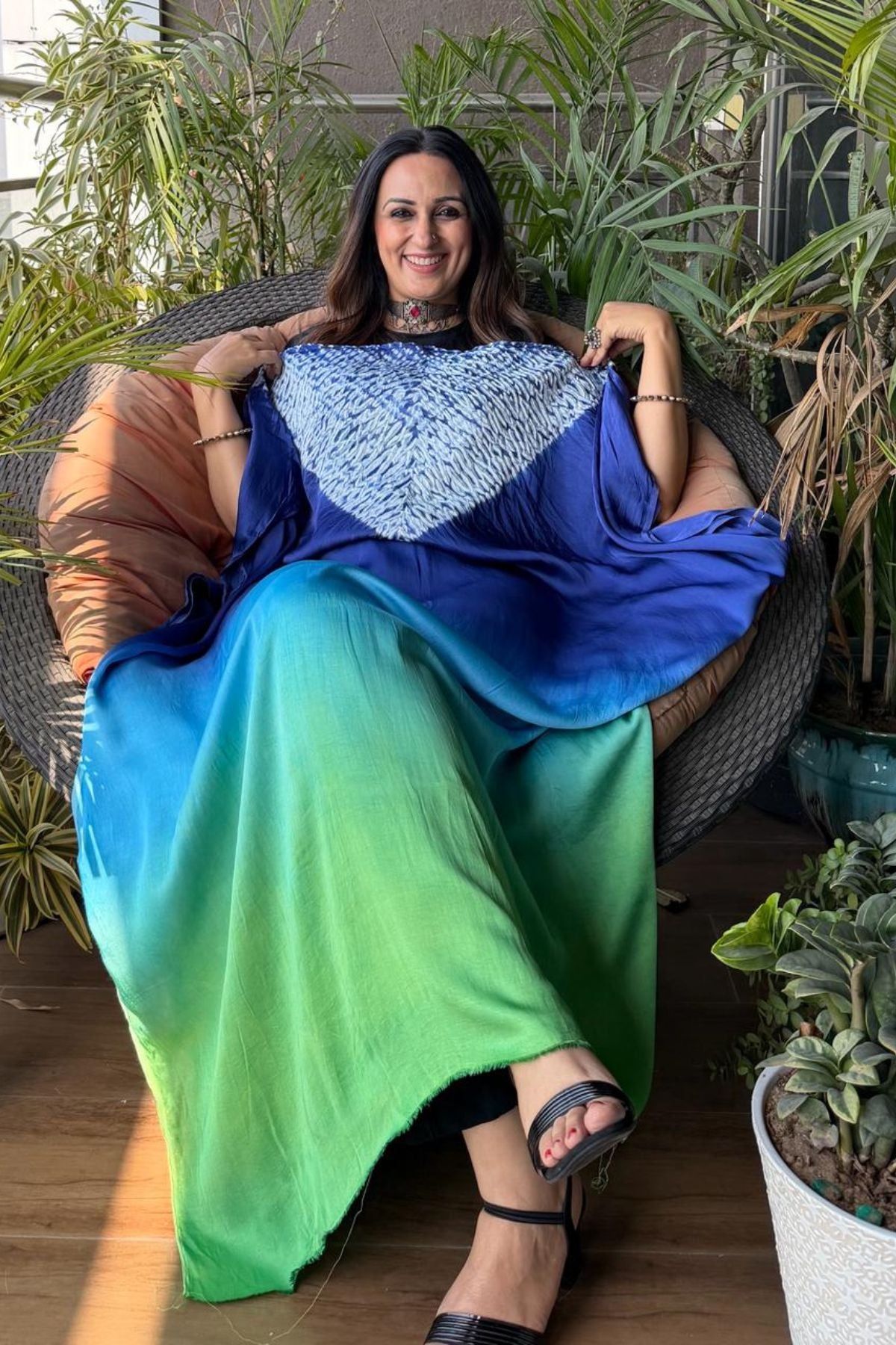Handblocked Shibori shaded kurta on pure Modal