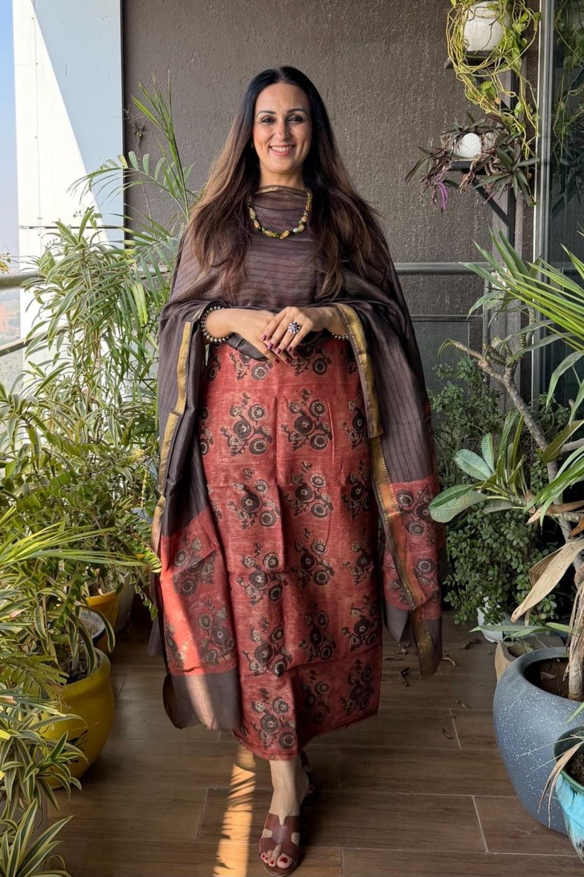 Handblocked with Pomegranate peel kurta dupatta sets in Maheshwari!!