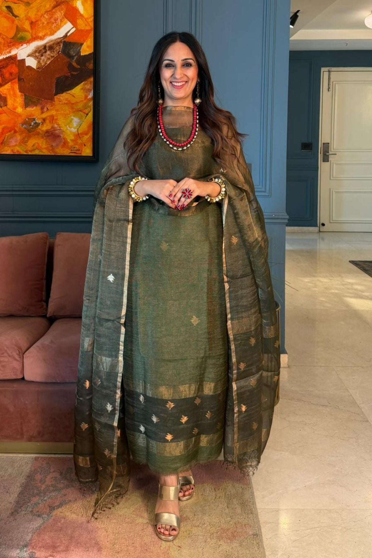 Premium quality Tissue muslin kurta dupatta set