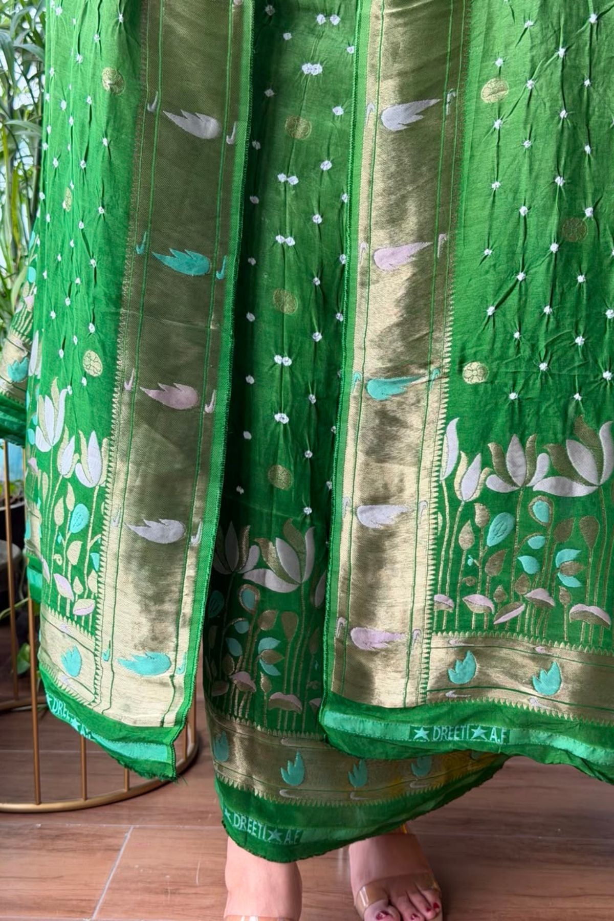 Pure modal silk full set with hand done bandhani and zari weaving!!