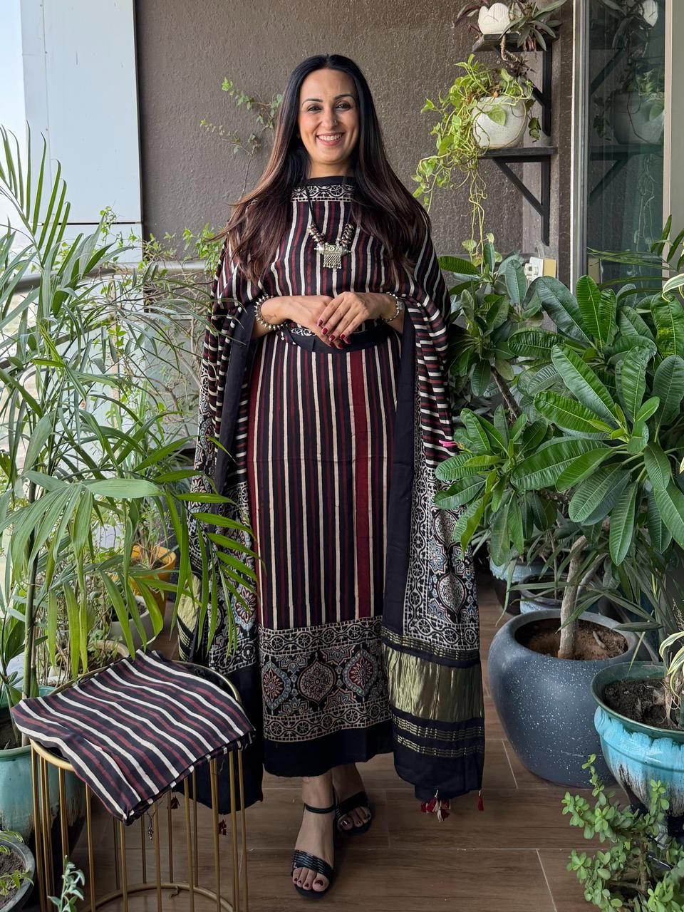 Handblocked Ajrakh full sets in modal with Lagdi patta on dupatta!!