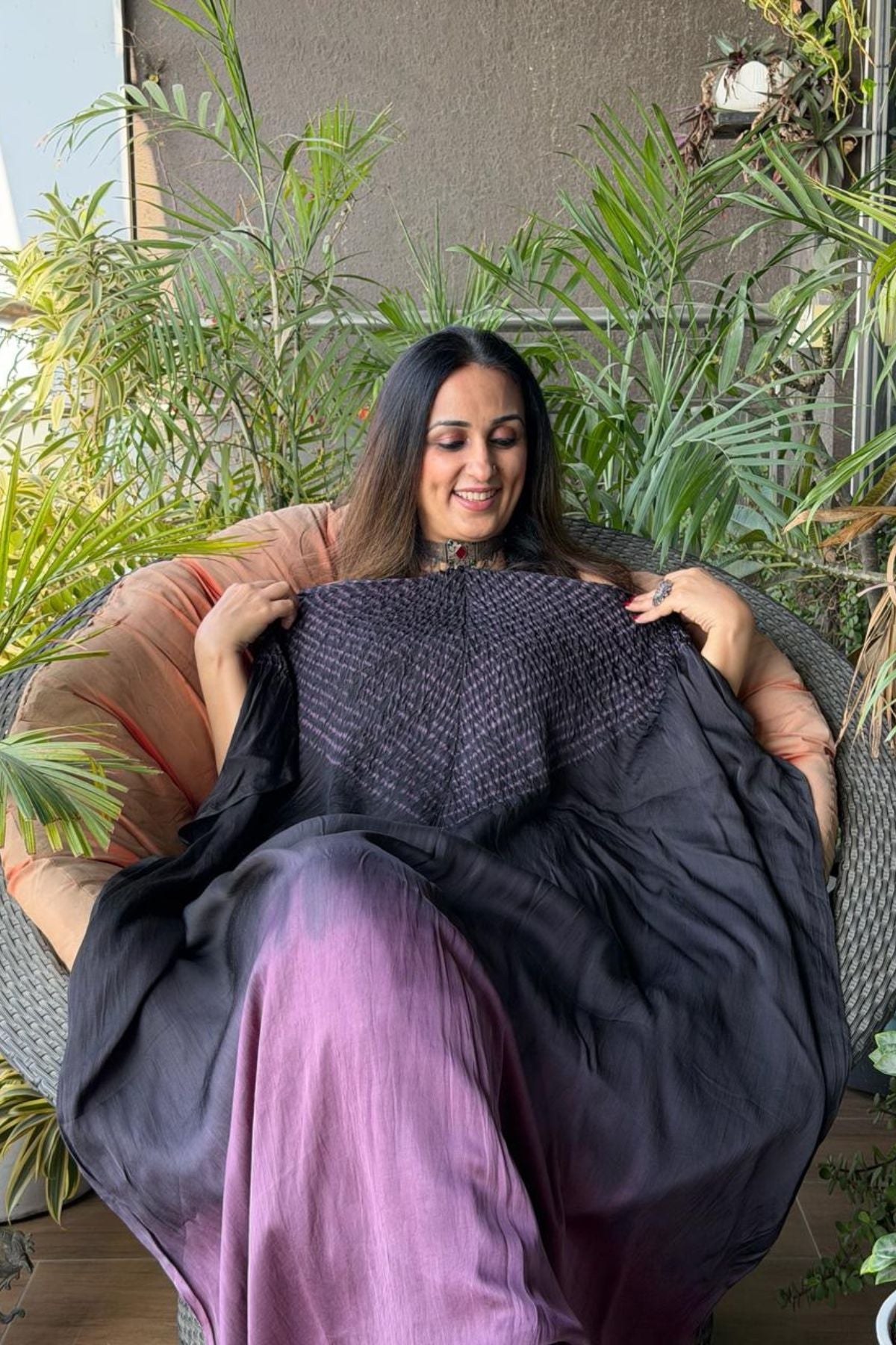 Handblocked Shibori shaded kurta on pure Modal