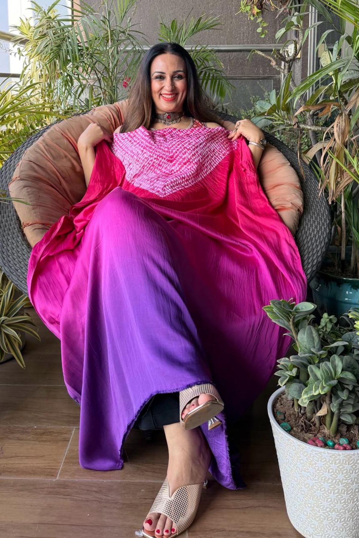 Handblocked Shibori shaded kurta on pure Modal