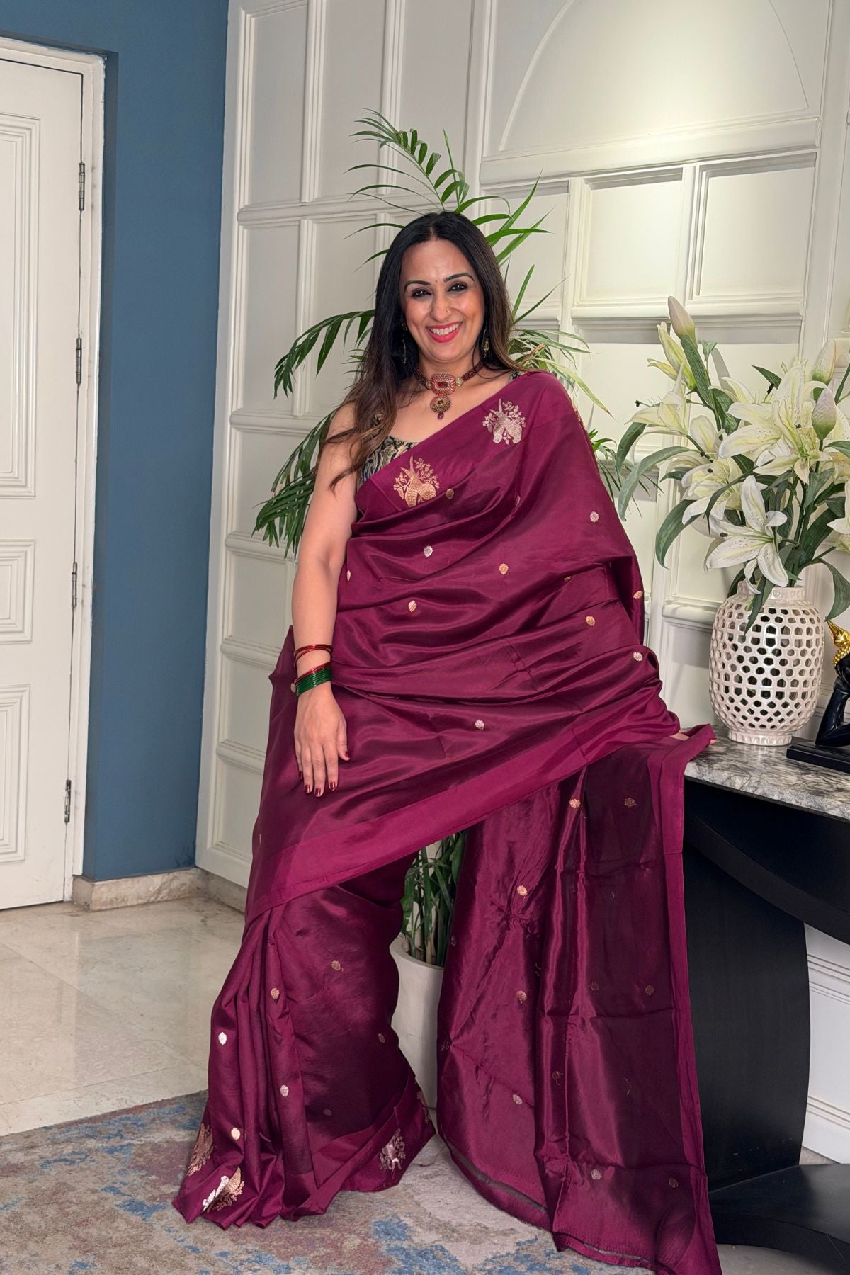 Handwoven Banarasi weave Pure raw mango silk saree with blouse!!