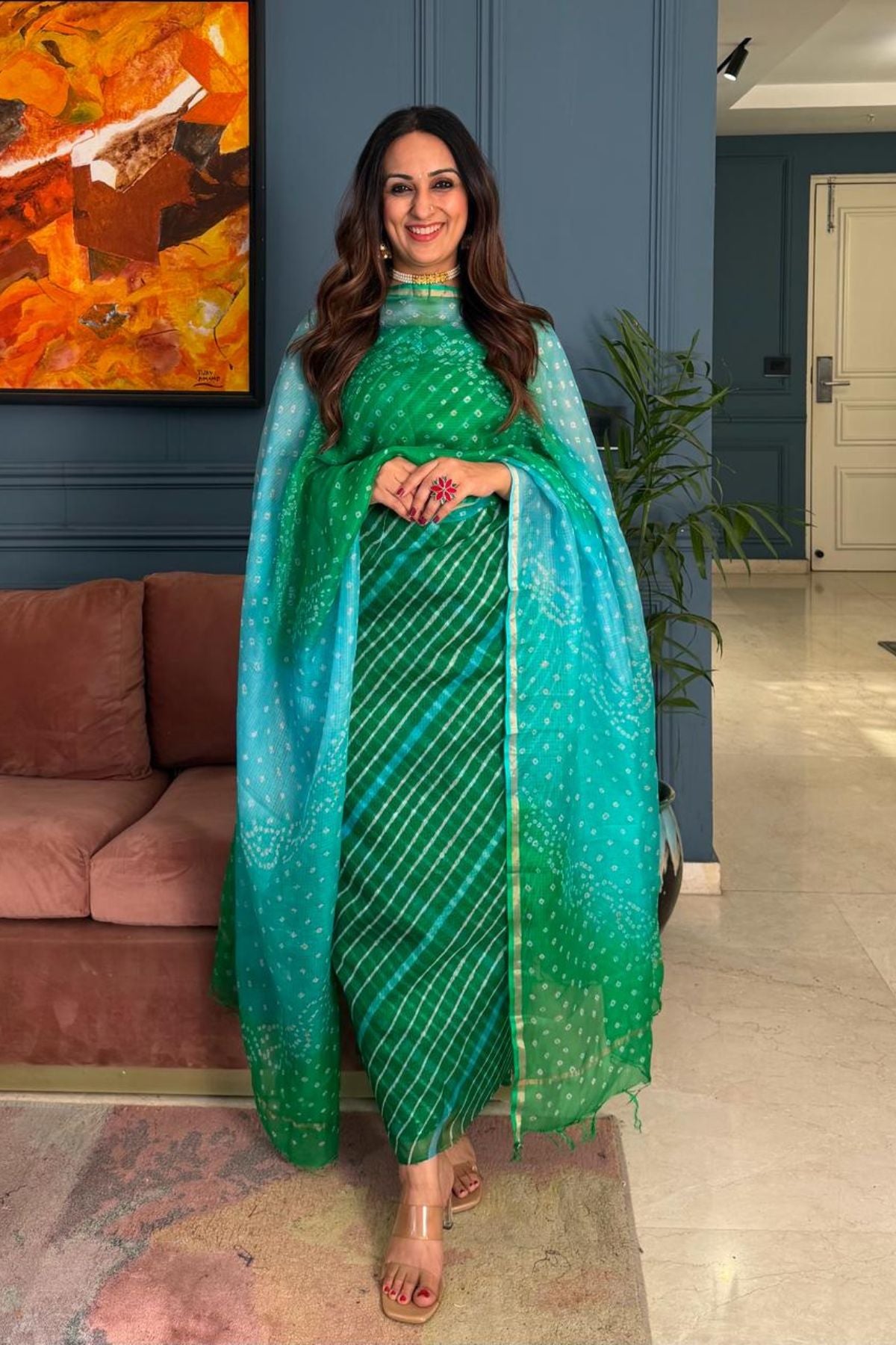 Summer friendly Kota silk kurta dupatta sets with hand done BANDHANI and leheriya