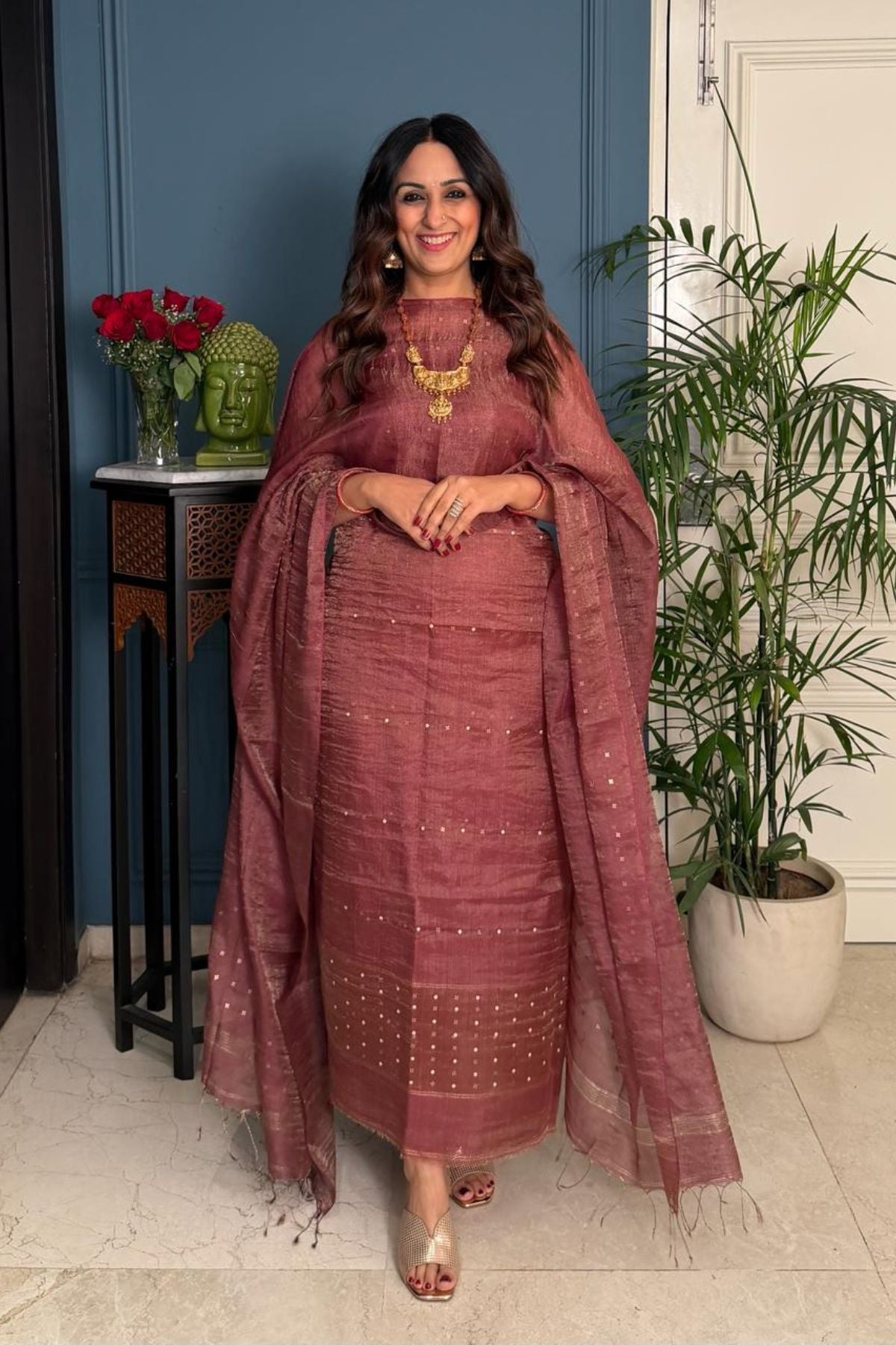 Handwoven pure tissue silk linen kurta dupatta sets !!