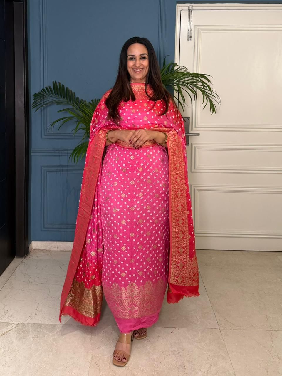 Pure modal kurta dupatta set with hand done bandhani!!