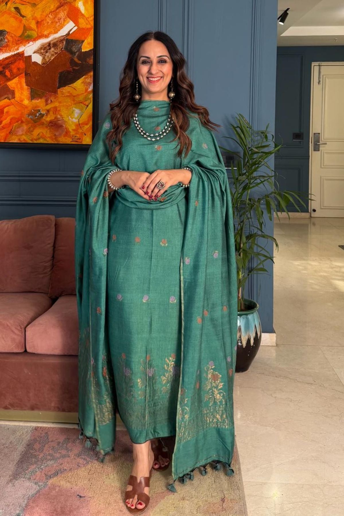 Premium Bangalore cotton with Banarasi weave kurta dupatta sets