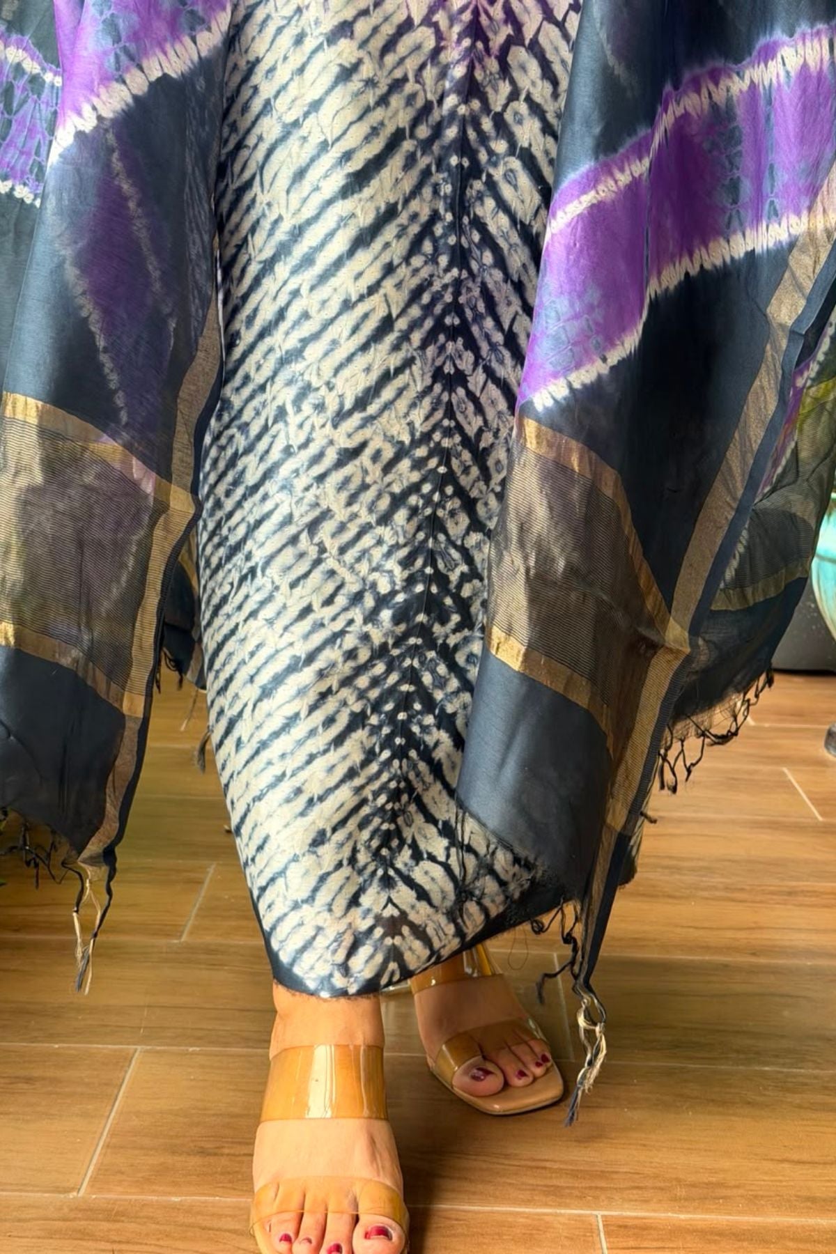 Shibori tie and dye kurta dupatta set on pure Chanderi!!