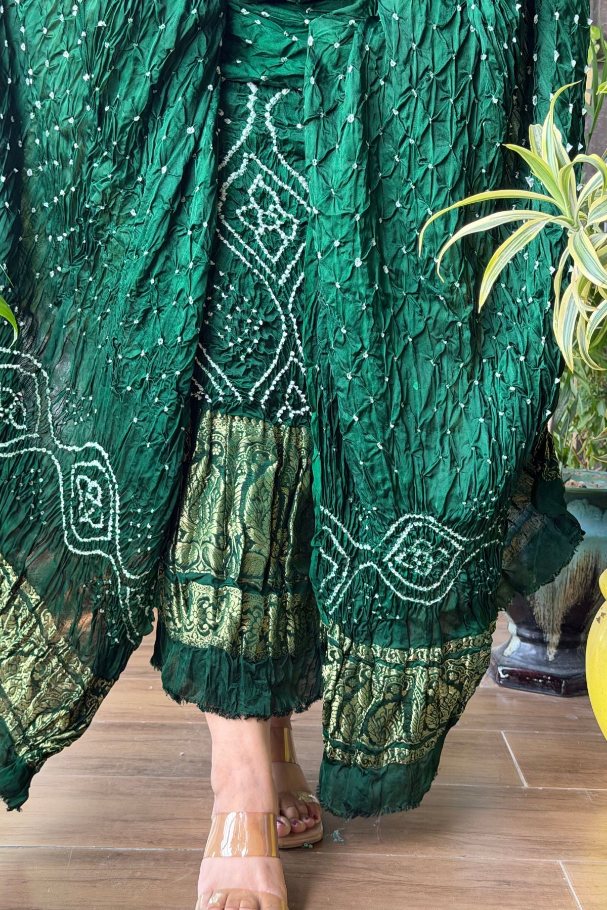 Pure modal silk full set with hand done bandhani and zari weaving!!