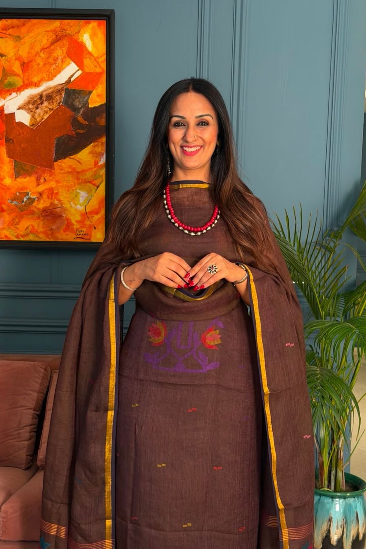 Jamdani weave kurta dupatta set on 100 count linen by linen!!
