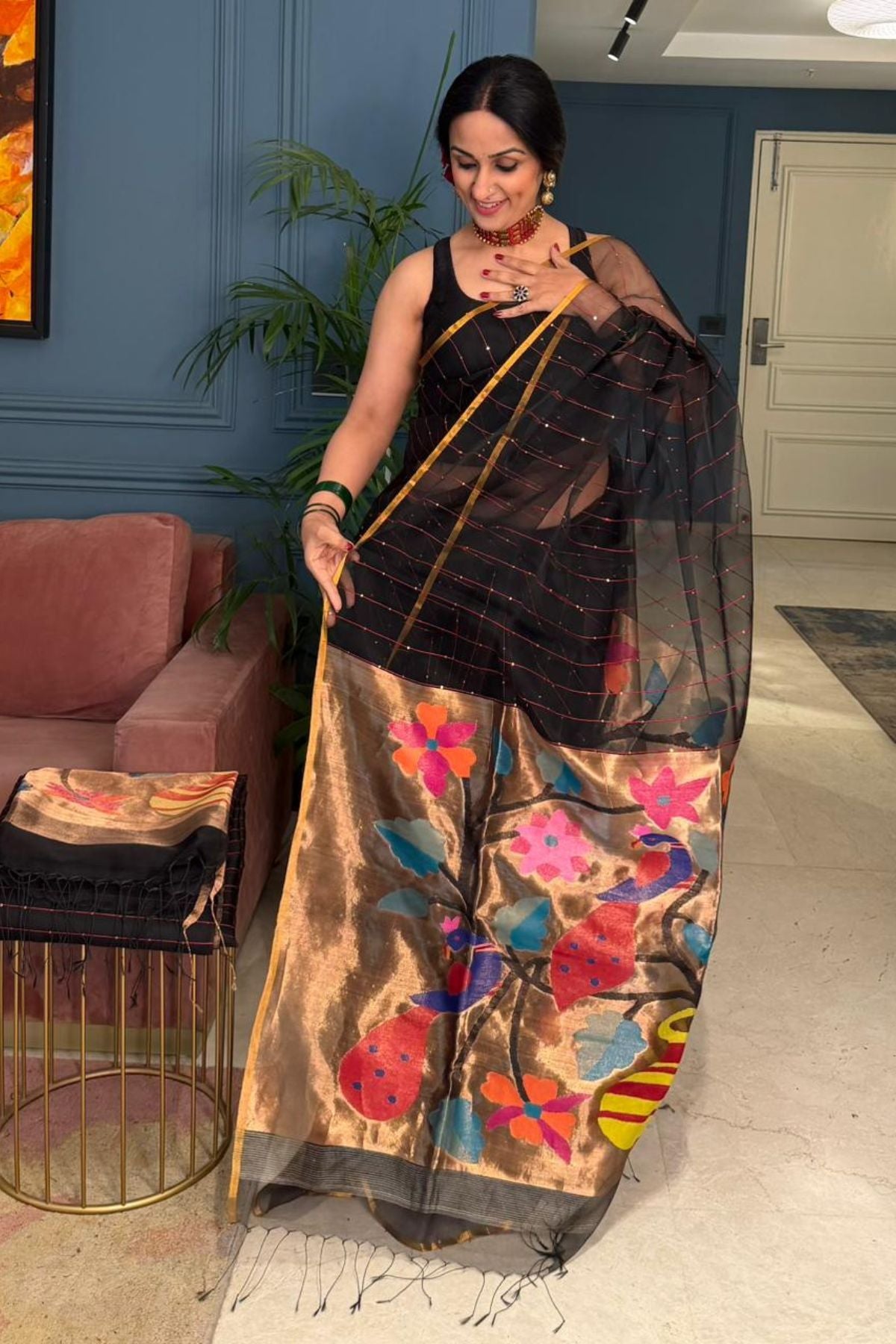 Handwoven Muslin Silk needle work saree