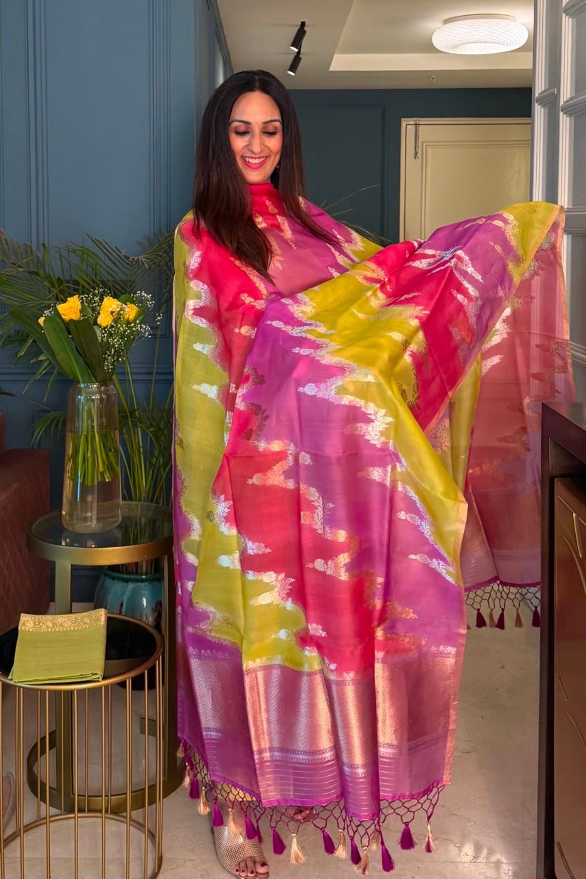 Banarasi weave organza silk suit sets with rangkat dupatta!!