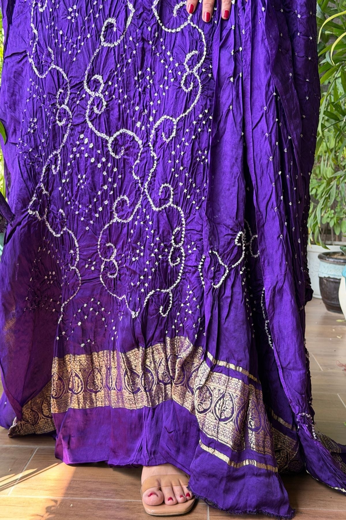Pure modal silk full set with hand done bandhani and zari weaving!!