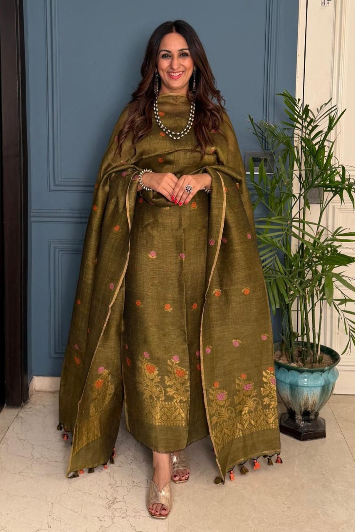 Jayshree cotton linen kurta dupatta set