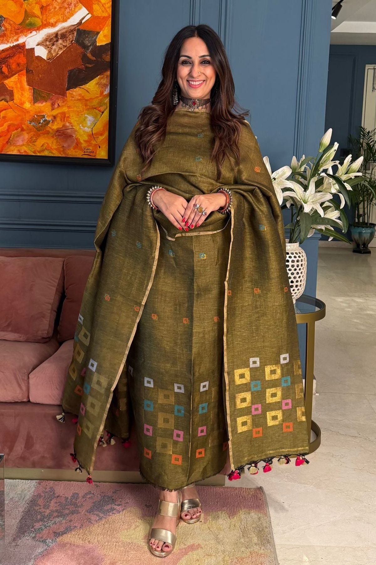 Jayshree cotton linen kurta dupatta set