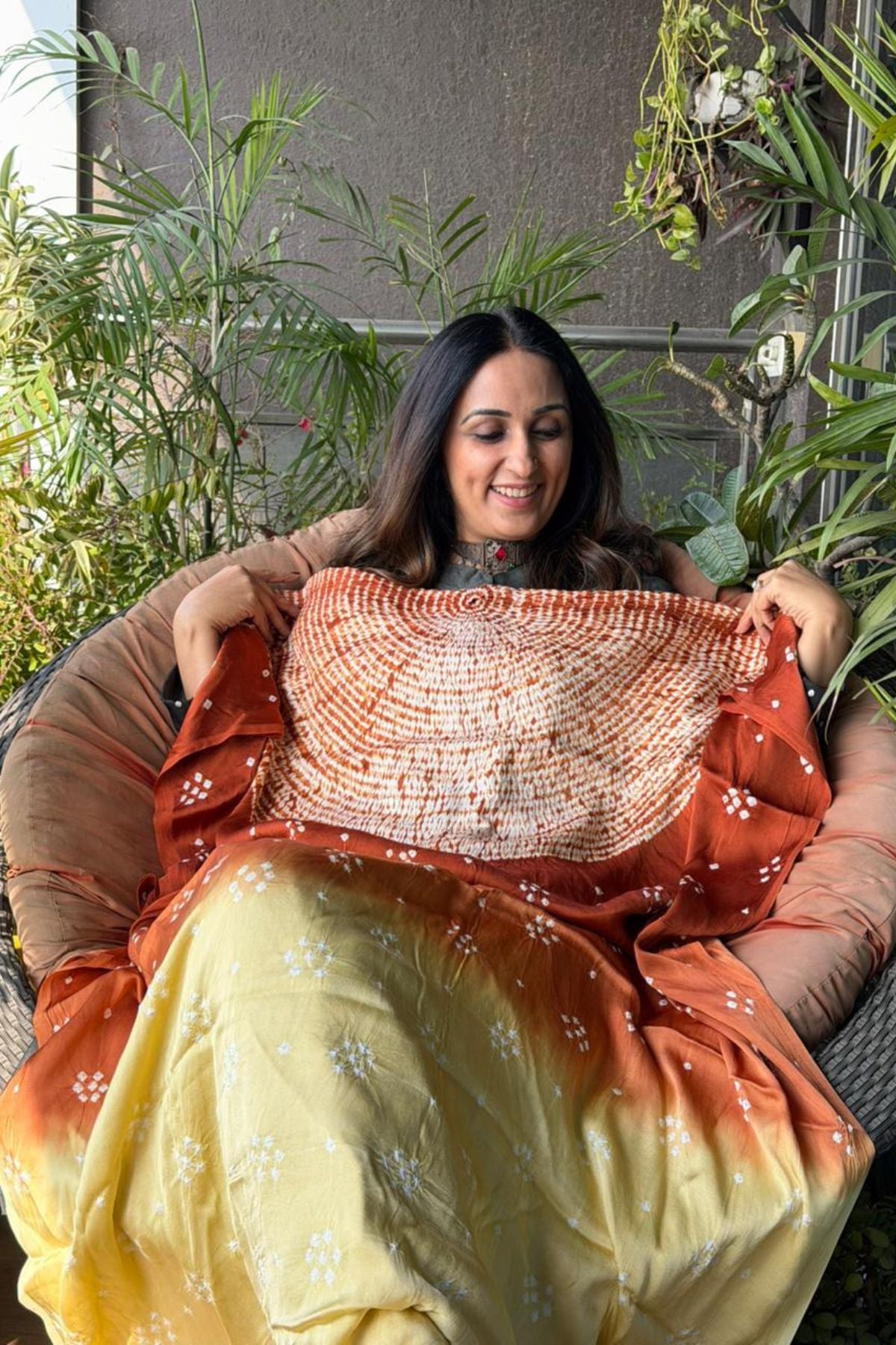 Handcrafted Shibori & Bandhani Kurta on pure modal satin