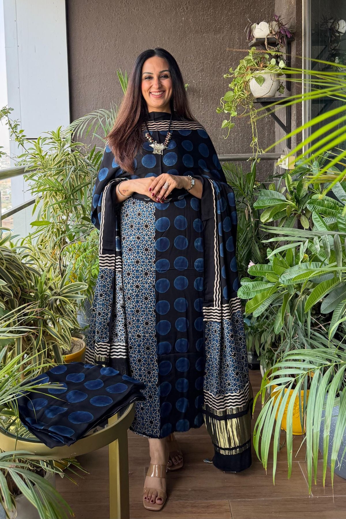 Handblocked Ajrakh full sets in modal with Lagdi patta on dupatta!!