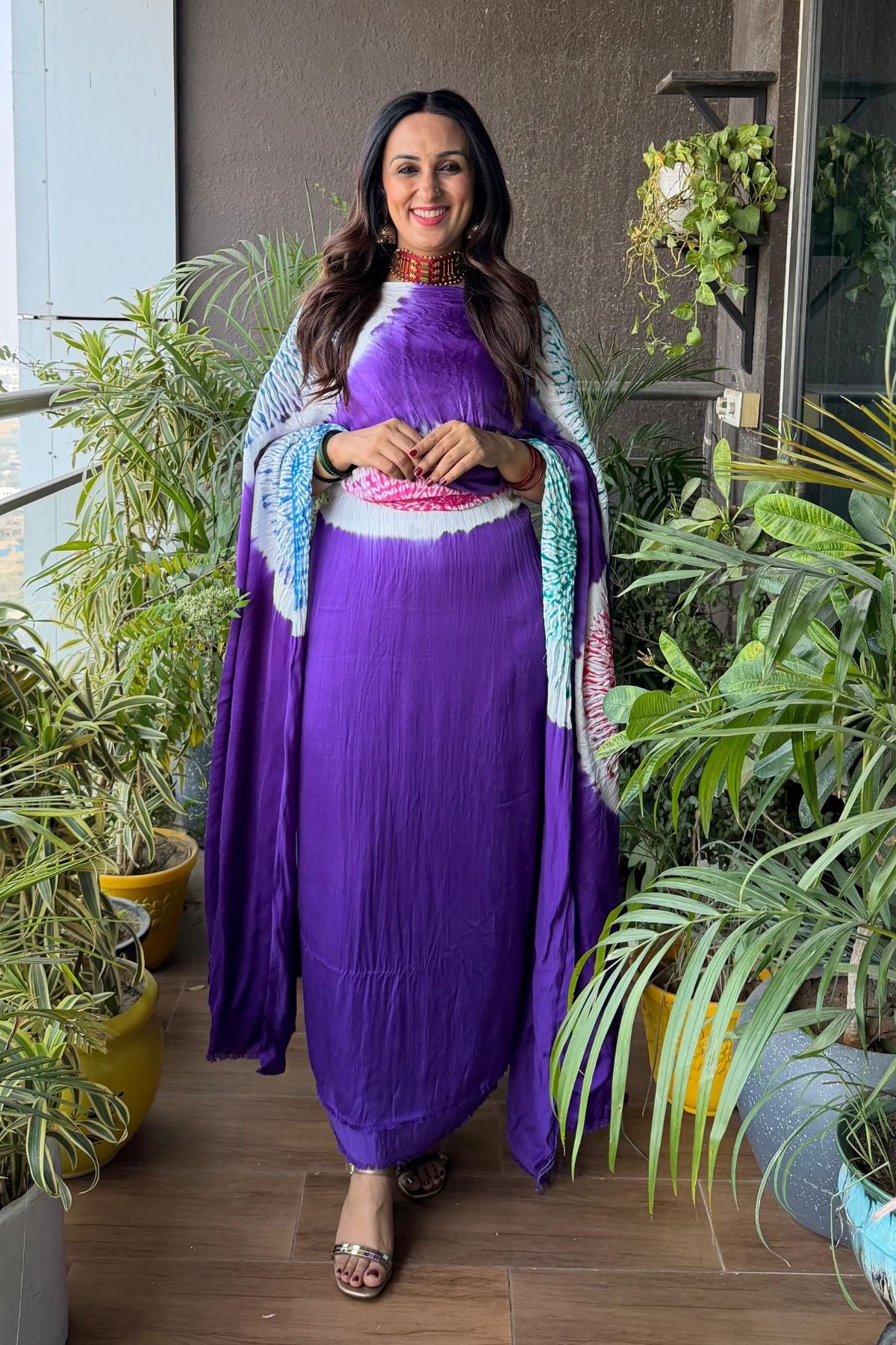 Hand Shibori on pure modal Satin-Kurta and dupatta set!!