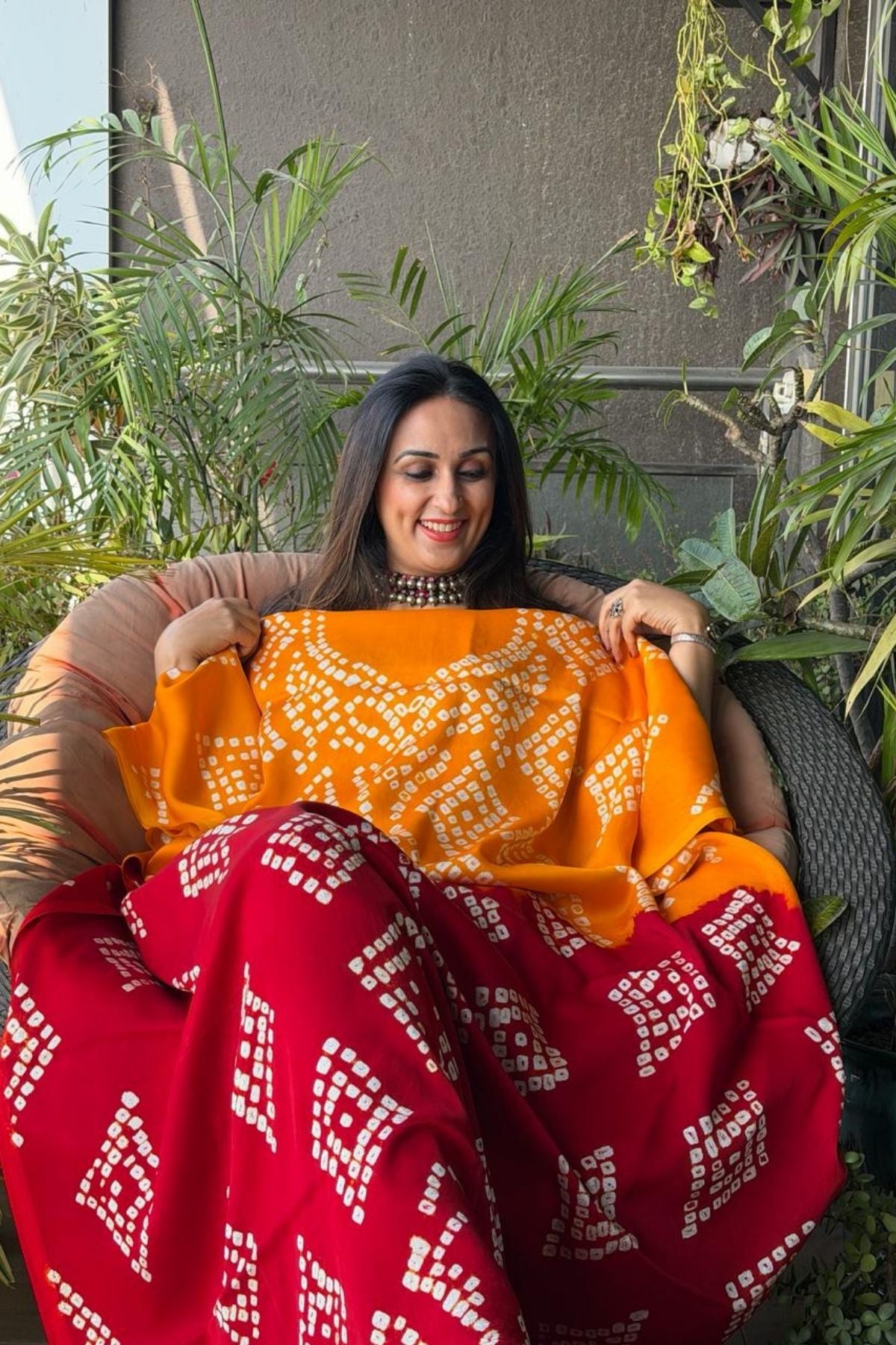 Shaded Bandhani kurta fabric in pure modal satin