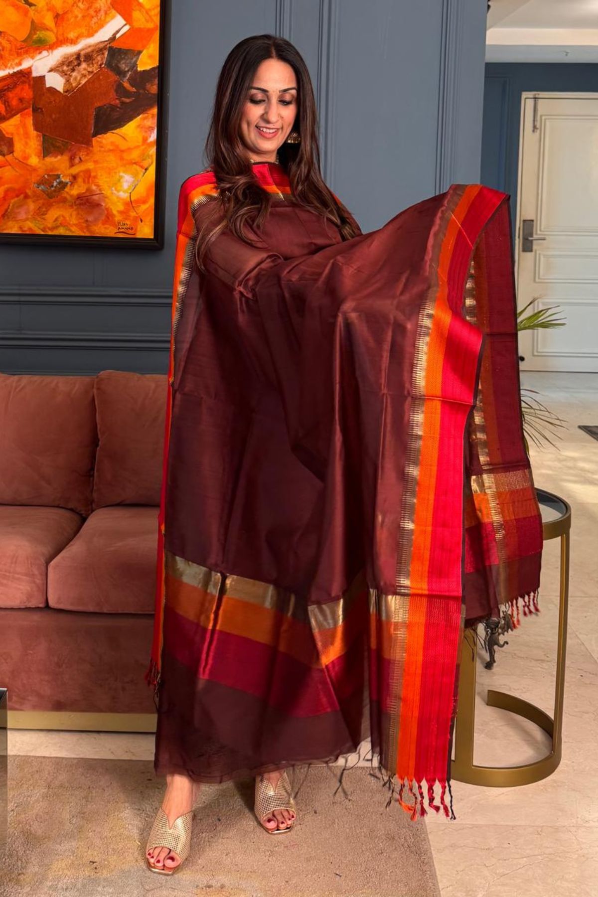 Maheshwari silk by cotton kurta dupatta set