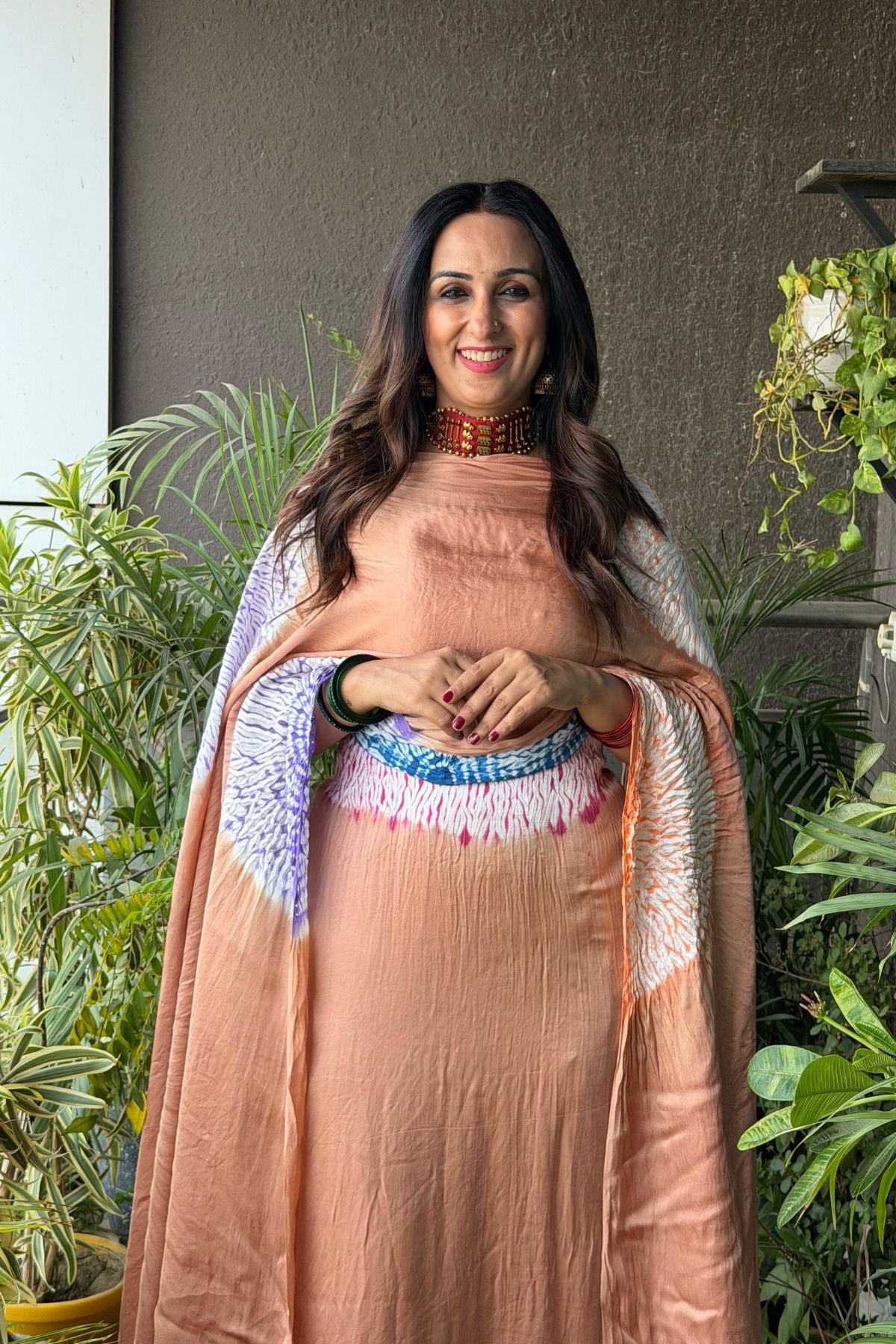 Hand Shibori on pure modal Satin-Kurta and dupatta set!!