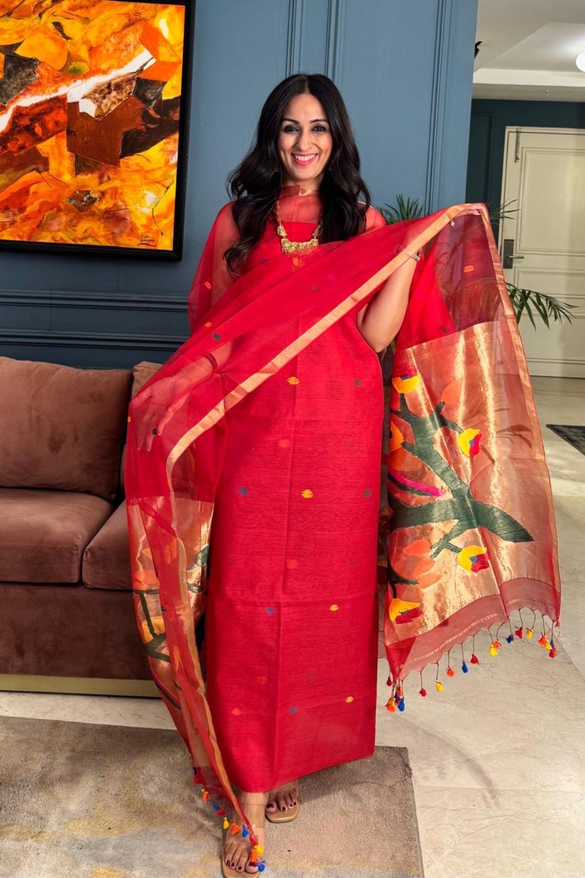 Muslin sets with Paithani inspired Jamdani work