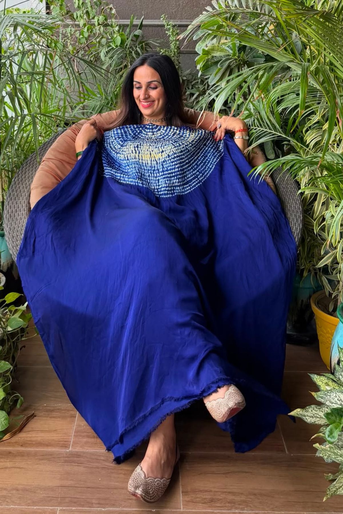 Stunning hand Shibori work on pure modal satin!!