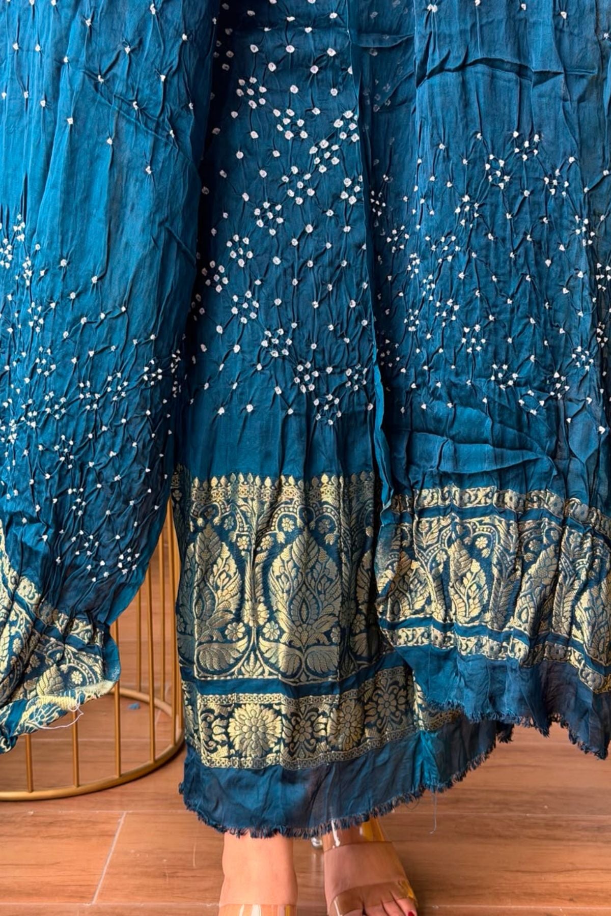 Pure modal silk full set with hand done bandhani and zari weaving!!