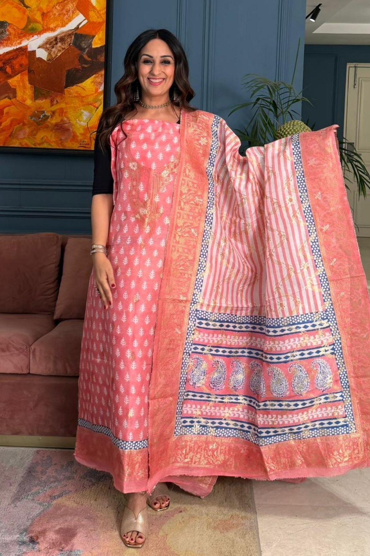 Handblocked Bagh indigo sets on Dola Silk