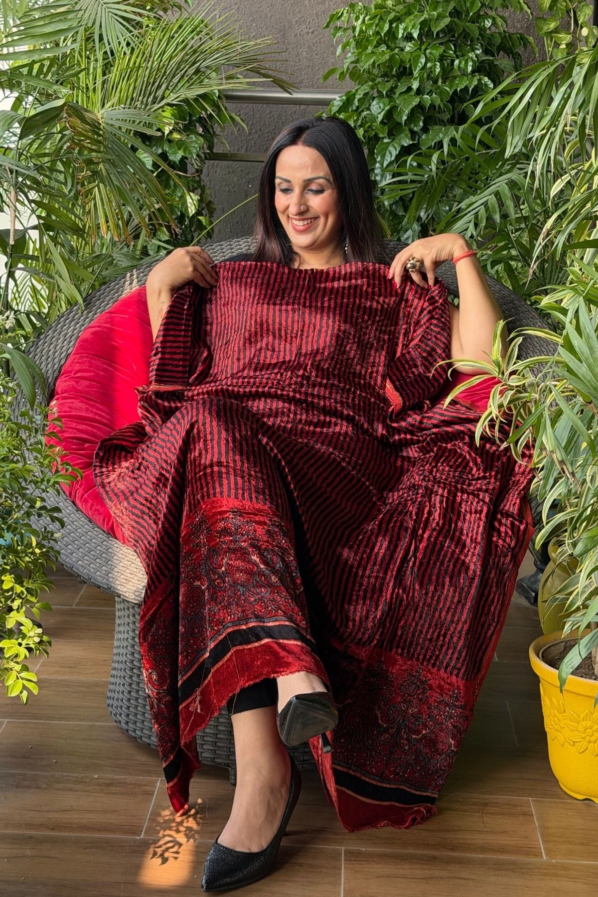 Handblocked Ajrakh kurta fabric only!!