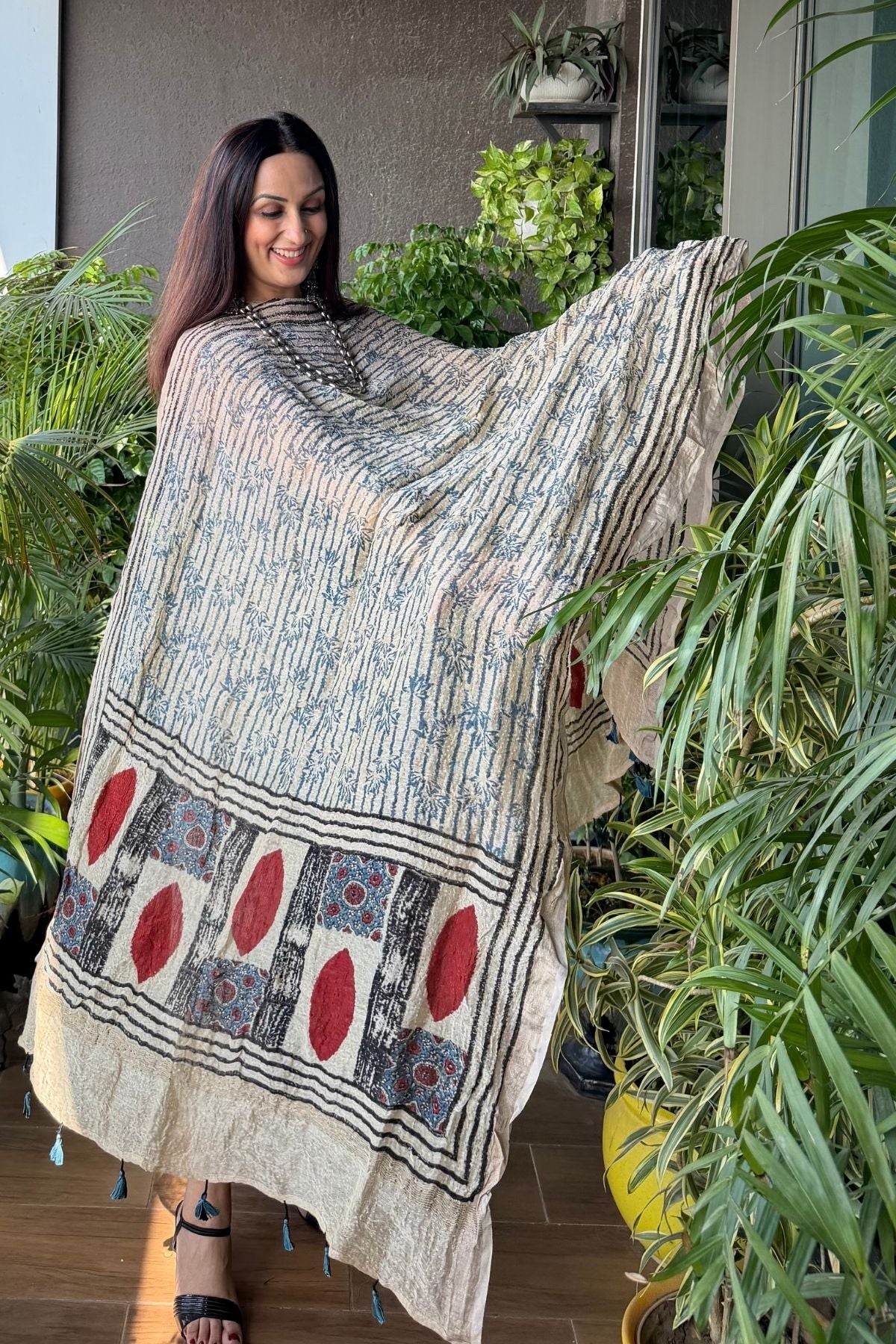 Ajrakh On Pure Linen Silk