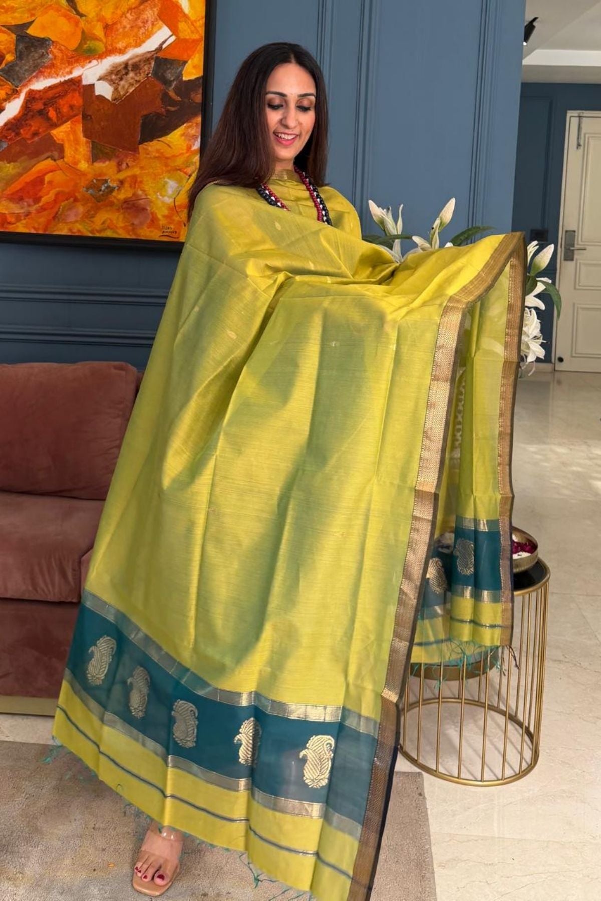 Maheshwari handloom silk by cotton kurta dupatta set