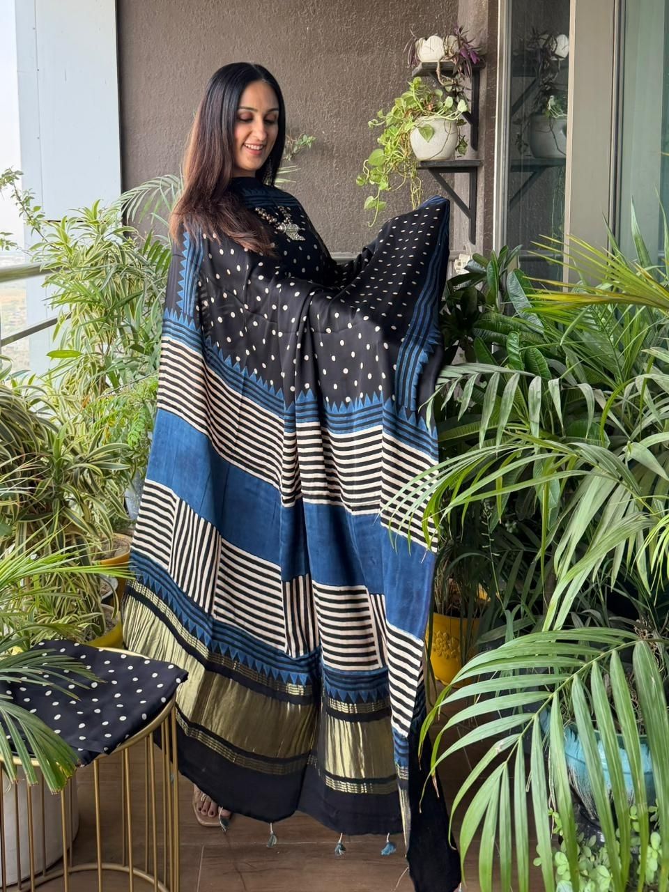 Handblocked Ajrakh full sets in modal with Lagdi patta on dupatta!!