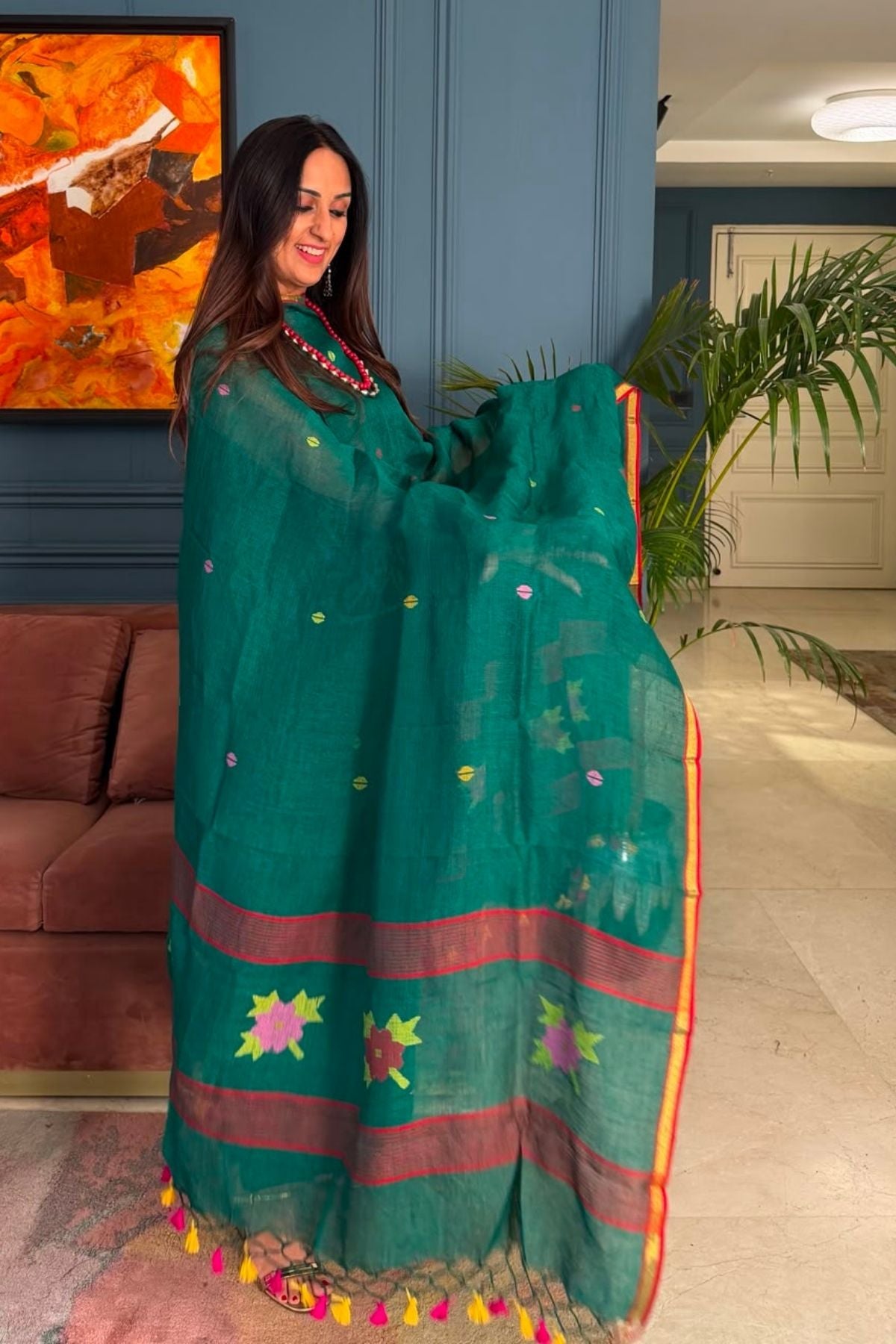 Jamdani weave kurta dupatta set on 100 count linen by linen!!