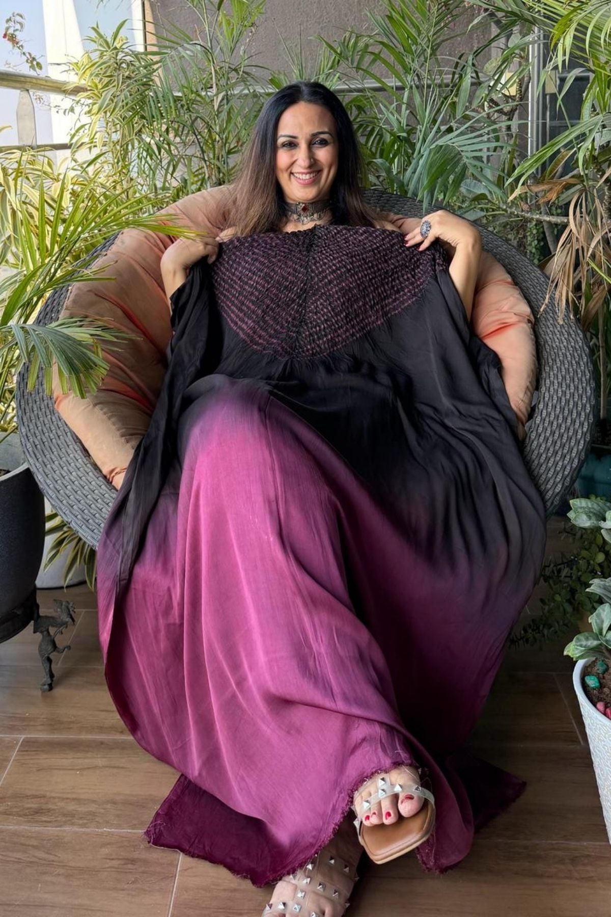 Handblocked Shibori shaded kurta on pure Modal