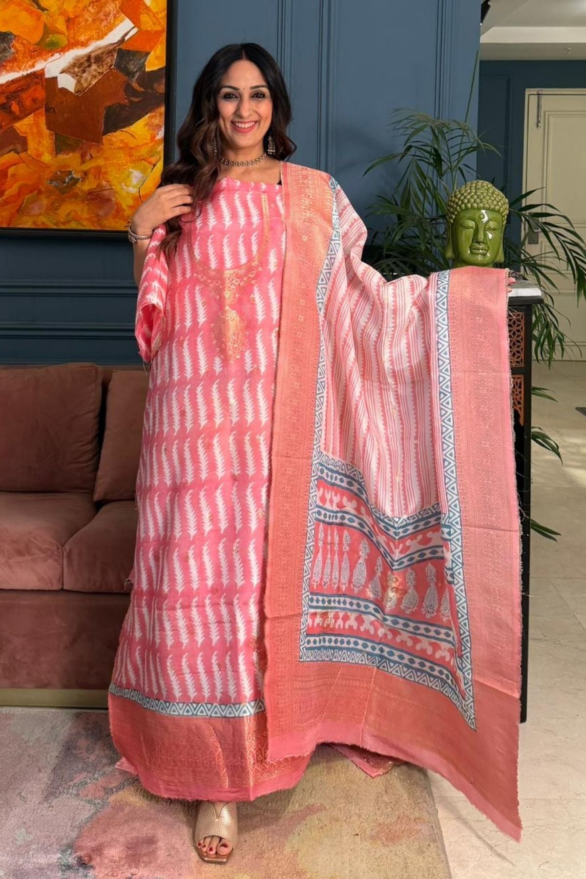 Handblocked Bagh indigo sets on Dola Silk