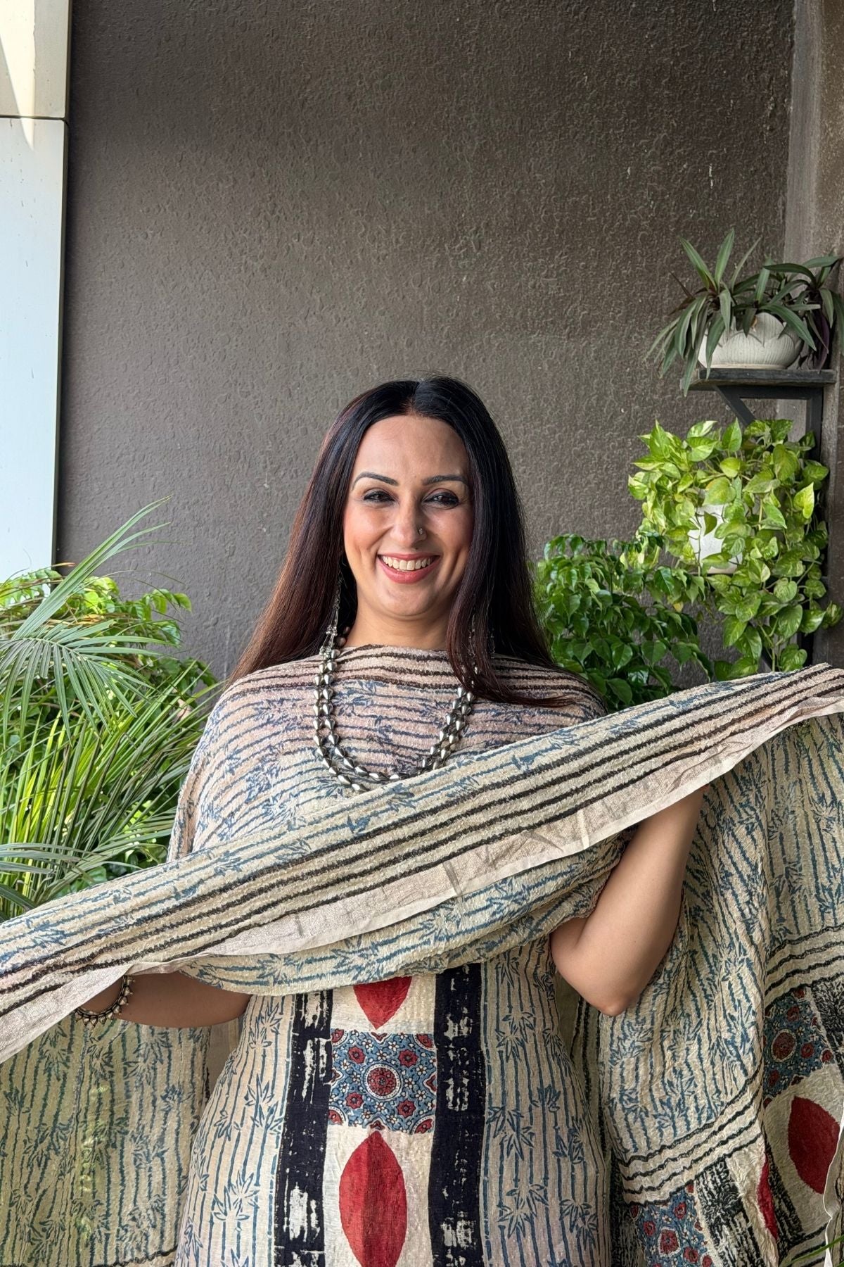 Ajrakh On Pure Linen Silk