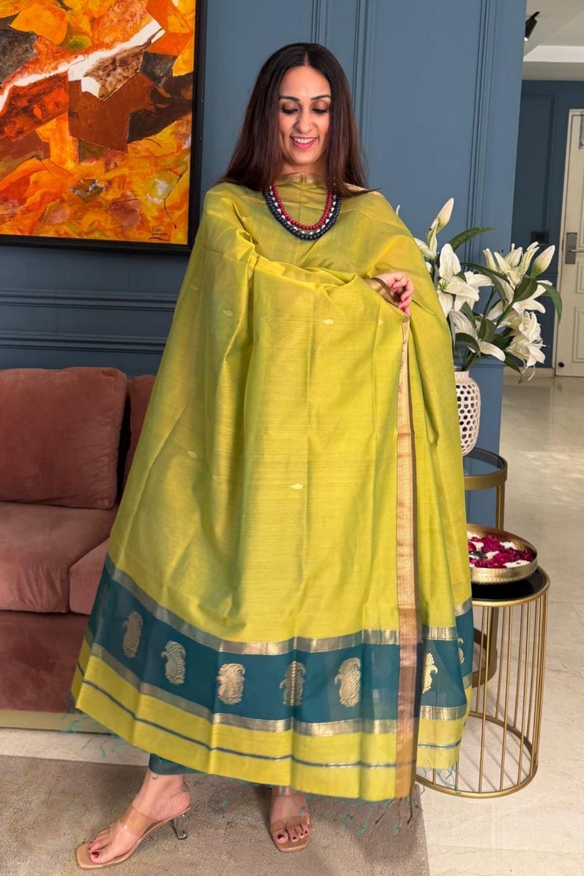 Maheshwari handloom silk by cotton kurta dupatta set